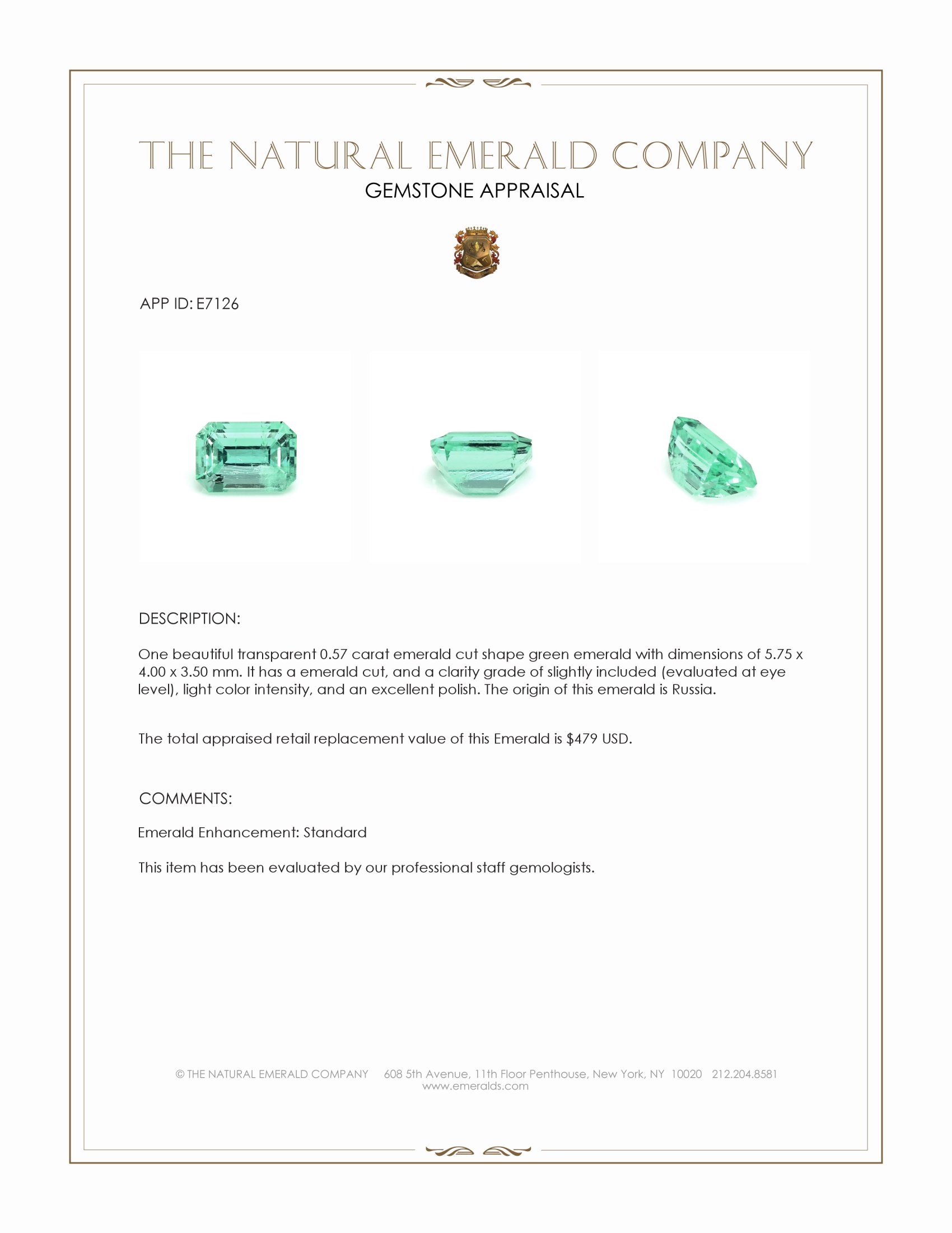 0.57 Ct. Emerald from Russia