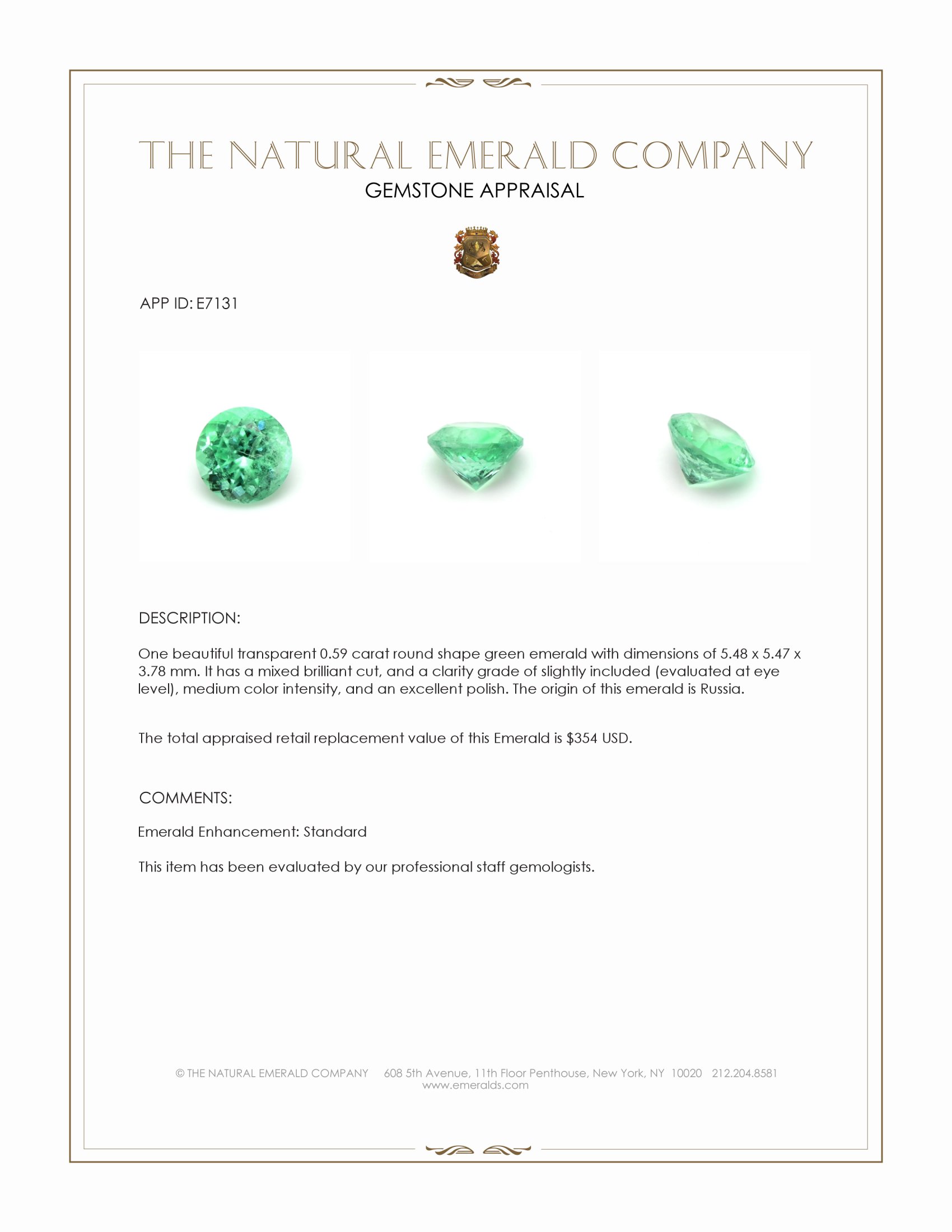 0.59 Ct. Emerald from Russia