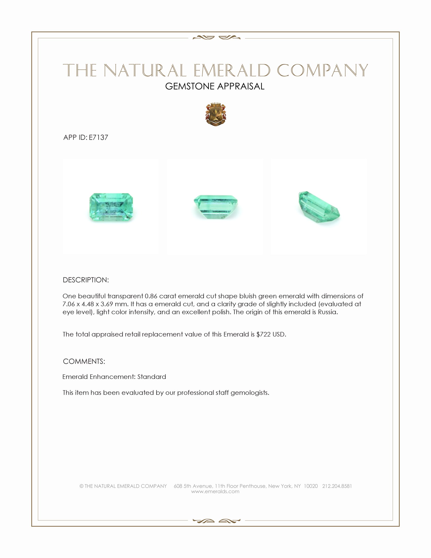 0.86 Ct. Emerald from Russia