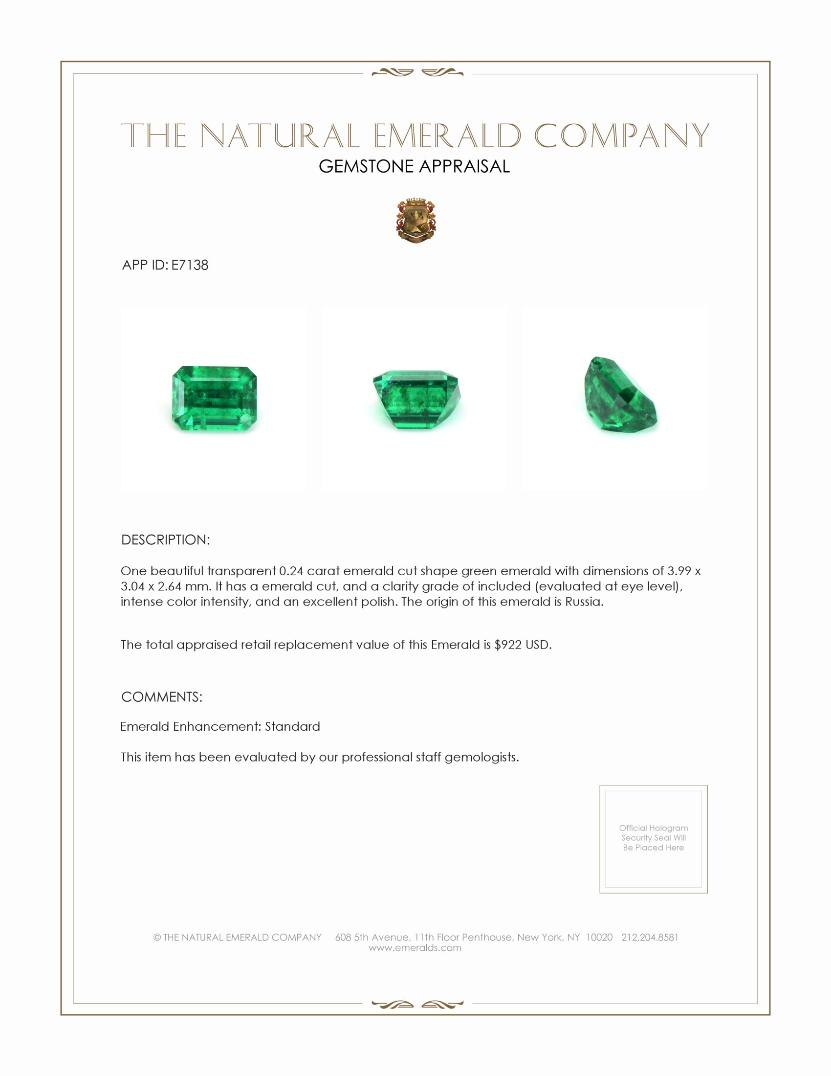 0.24 Ct. Emerald from Russia