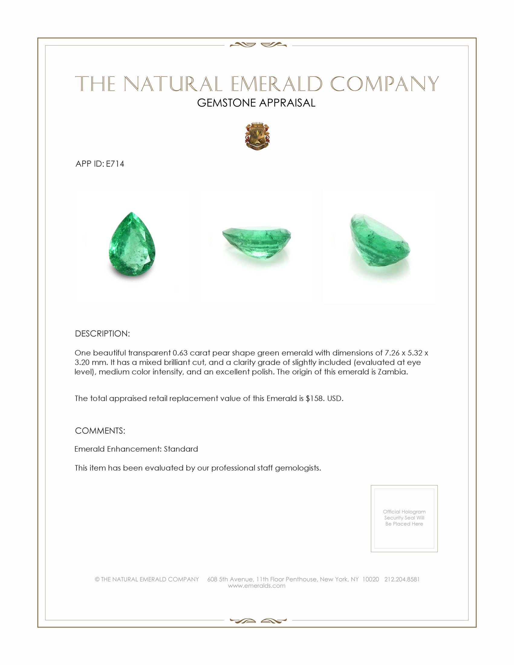 0.63 Ct. Emerald from Zambia