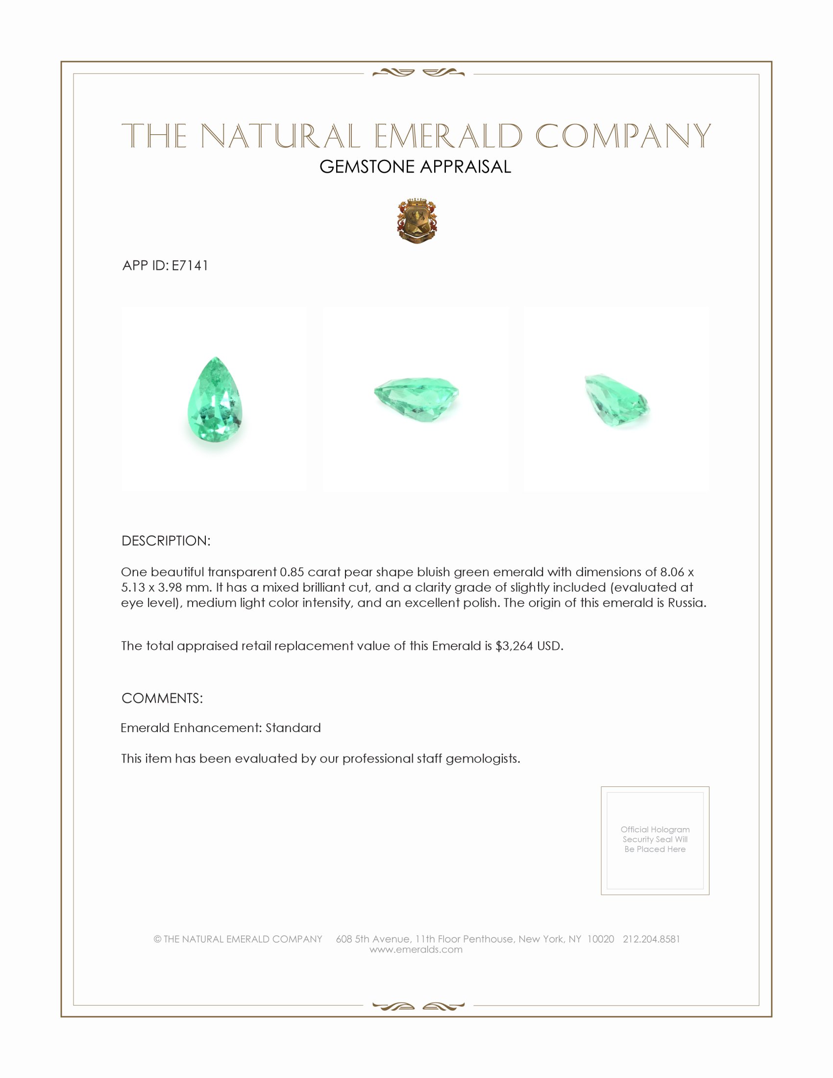 0.85 Ct. Emerald from Russia