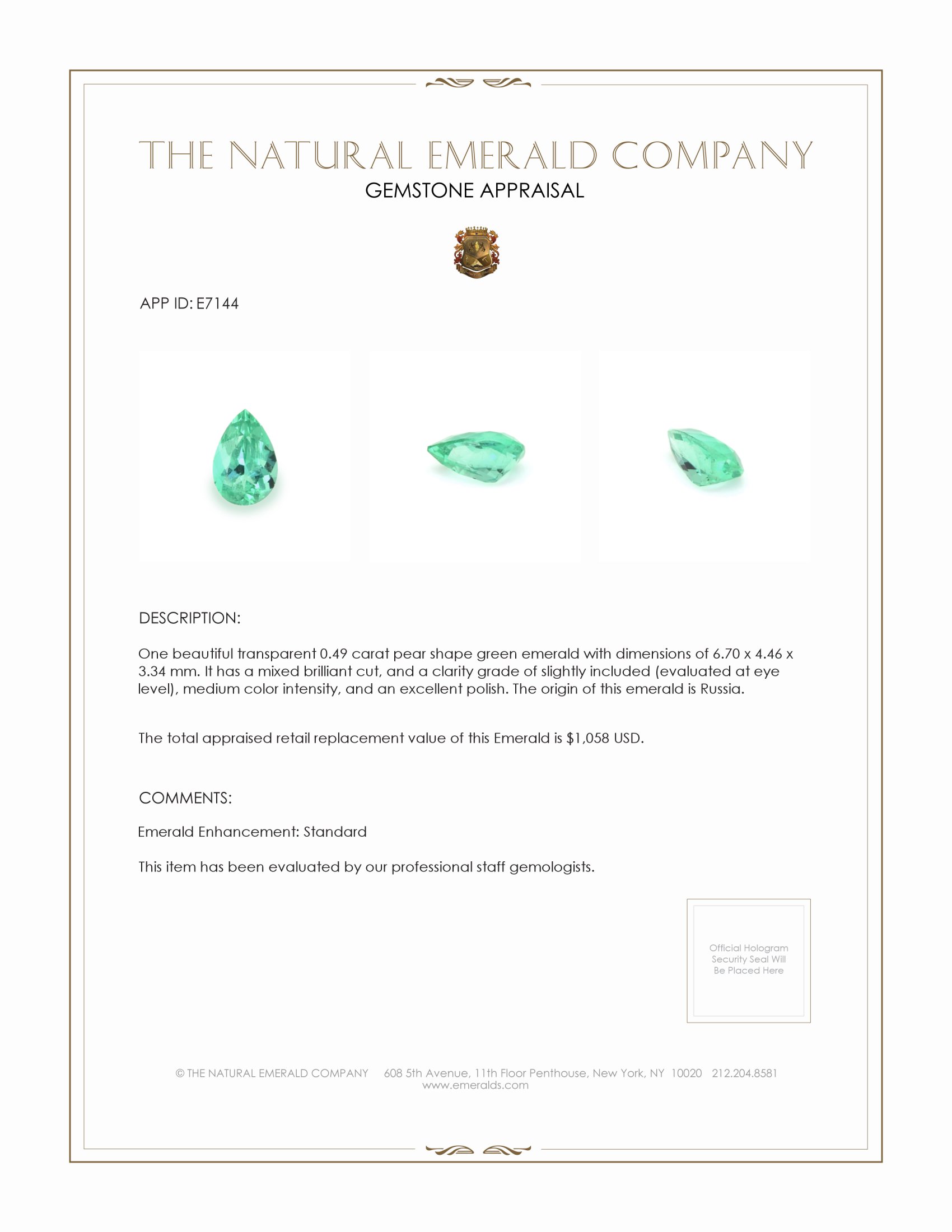 0.49 Ct. Emerald from Russia