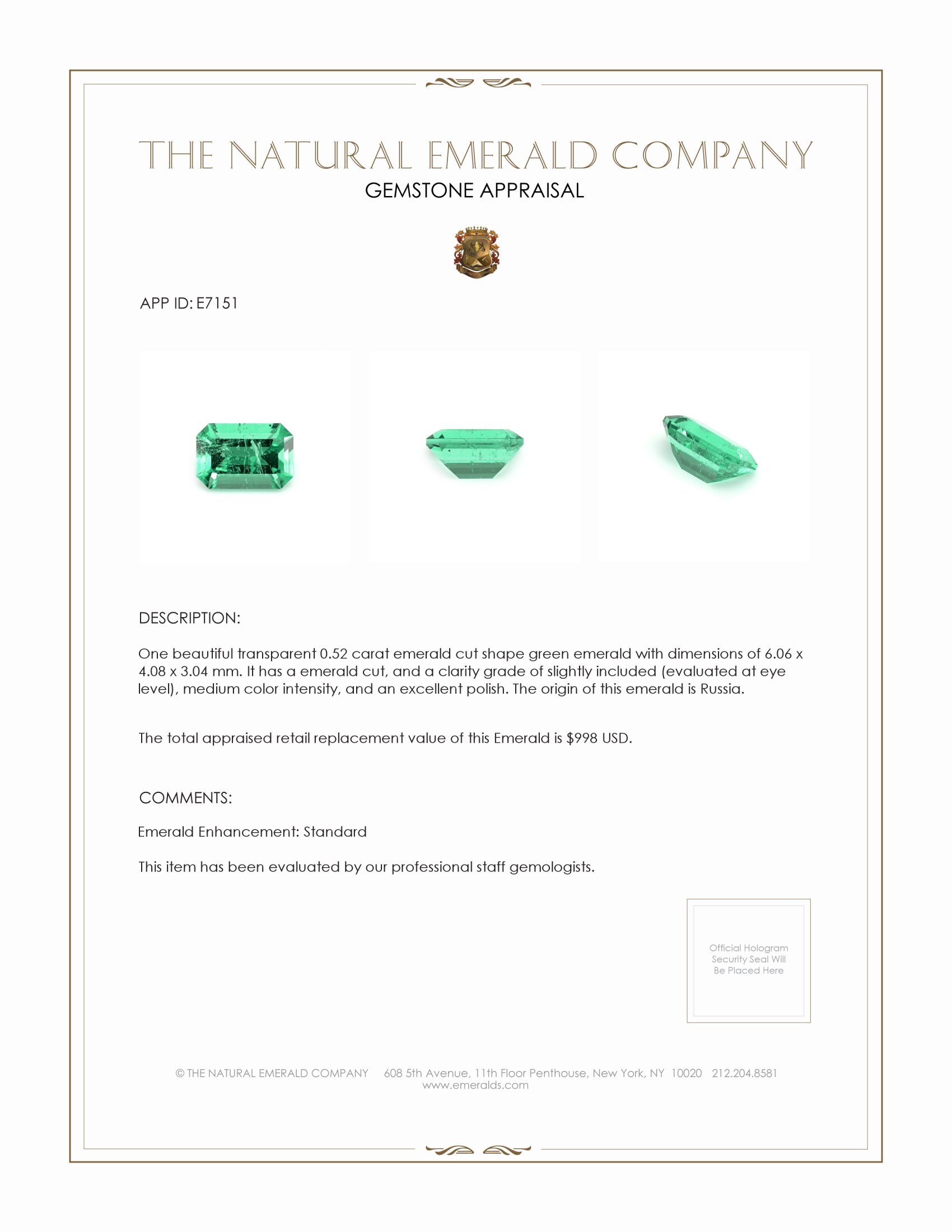 0.52 Ct. Emerald from Russia