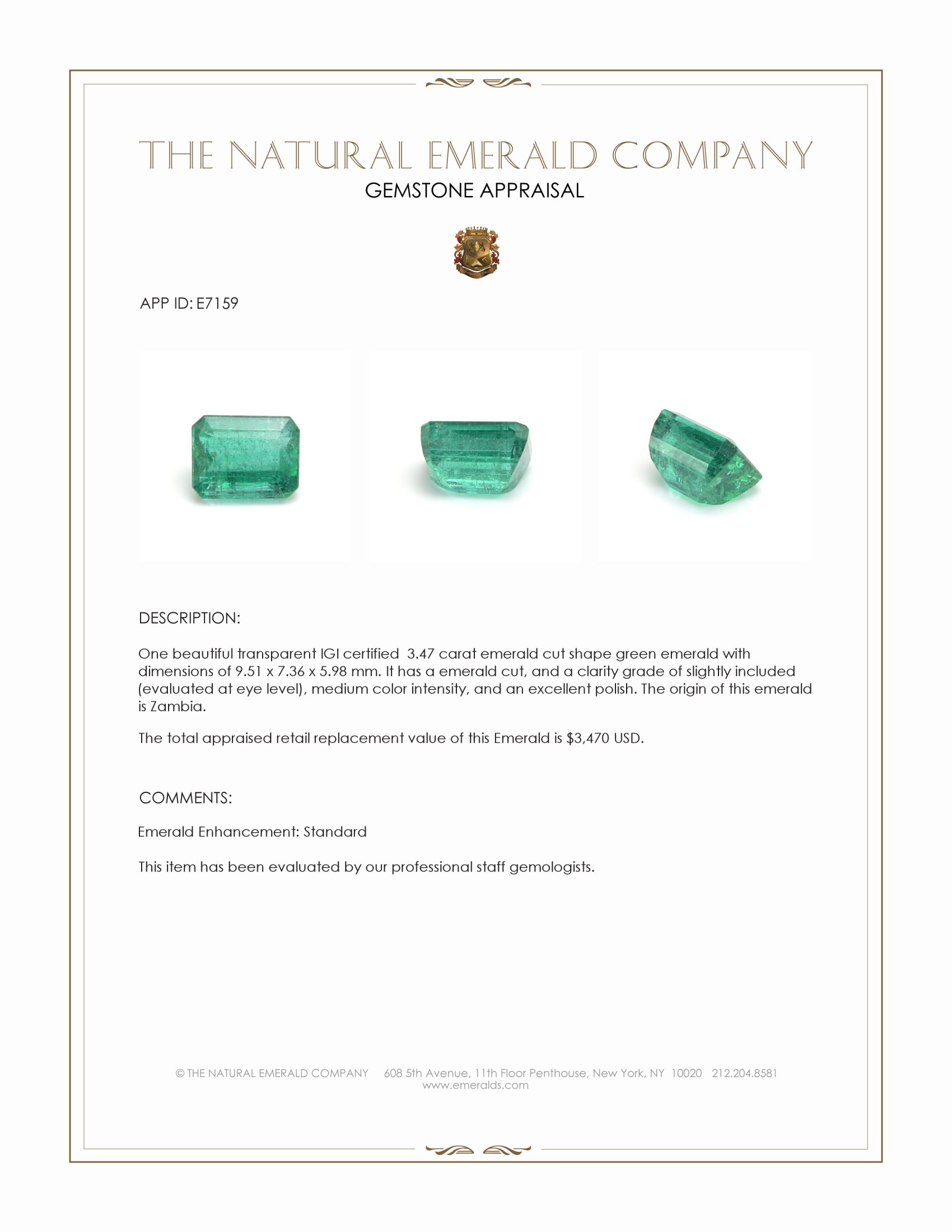 3.47 Ct. Emerald from Zambia