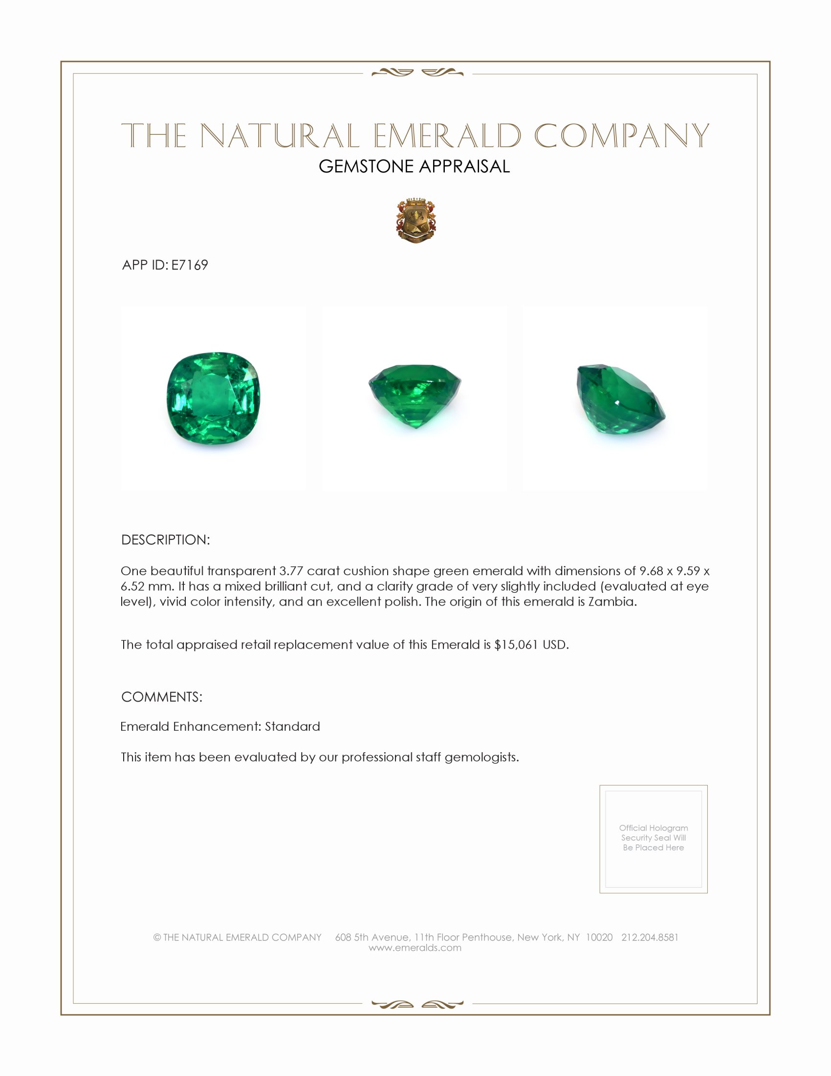 3.77 Ct. Emerald from Zambia