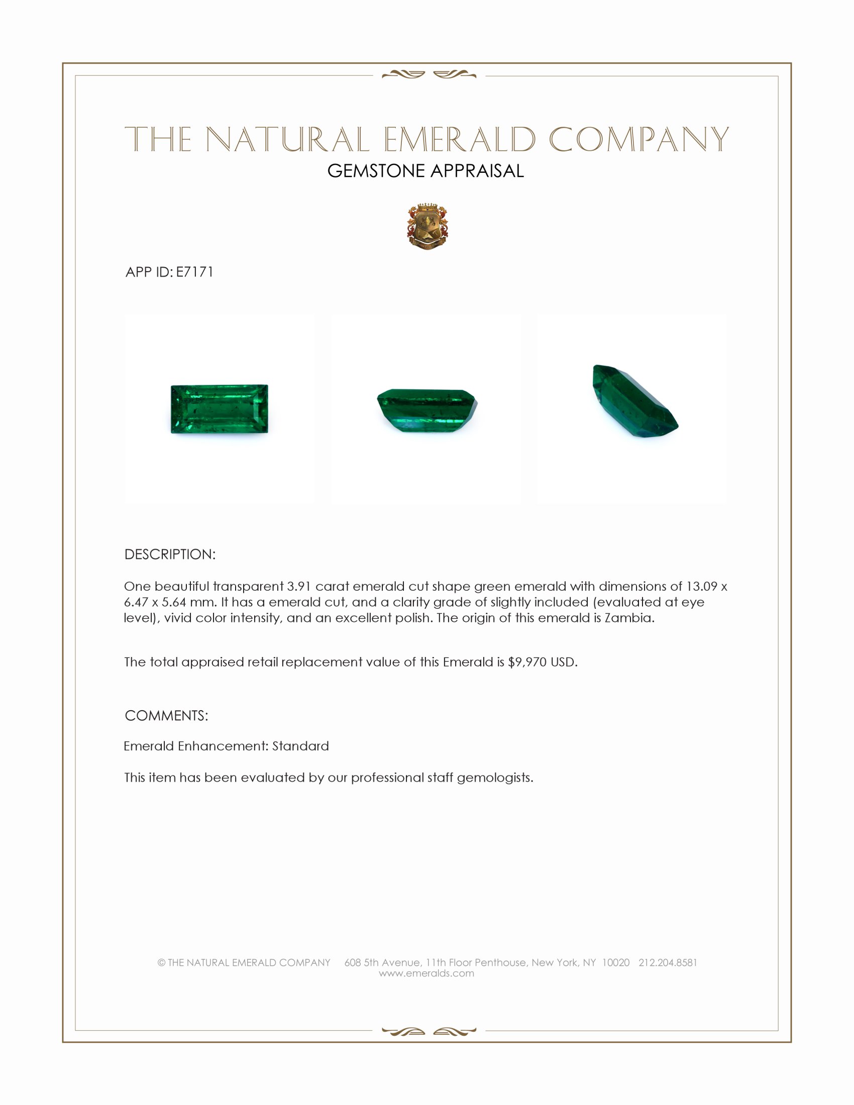 3.91 Ct. Emerald from Zambia