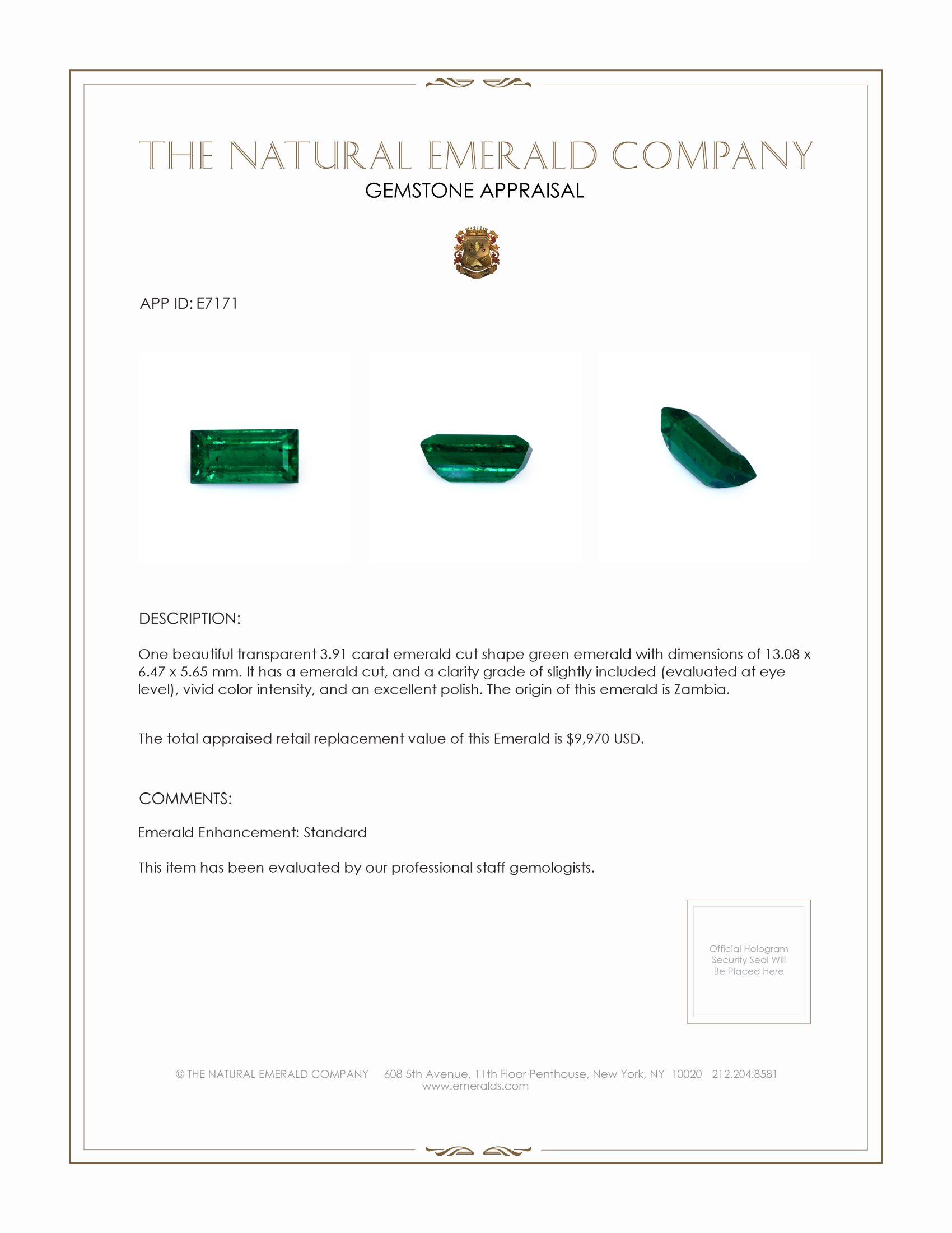 3.91 Ct. Emerald from Zambia