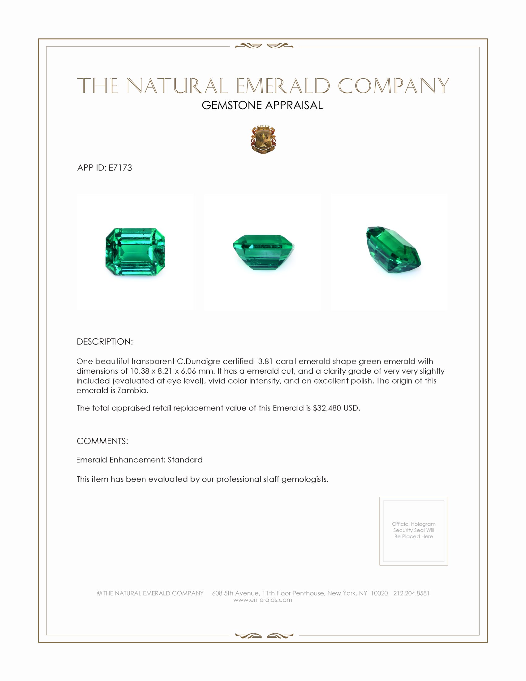 3.81 Ct. Emerald from Zambia
