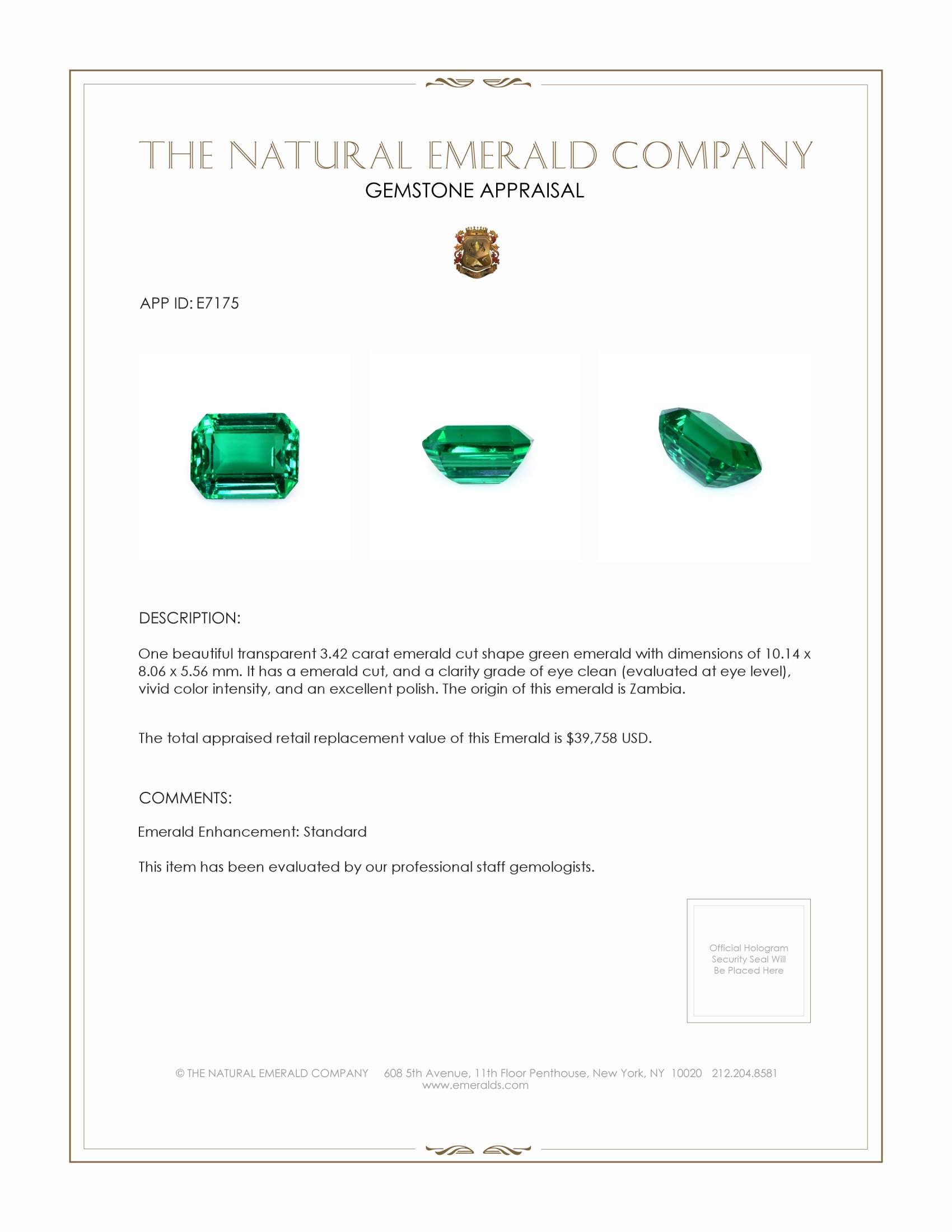 3.42 Ct. Emerald from Zambia