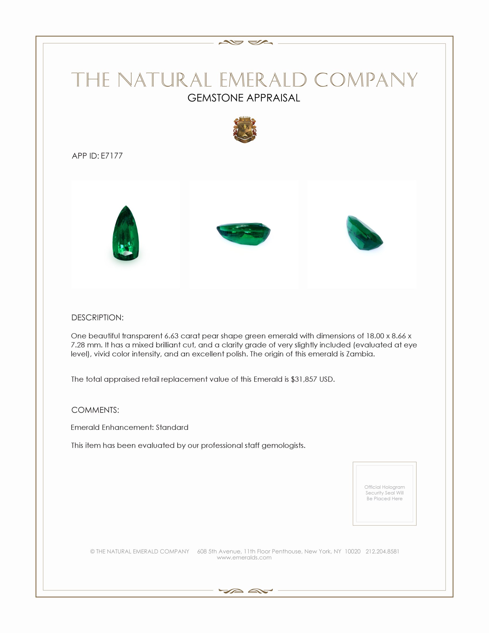 6.63 Ct. Emerald from Zambia