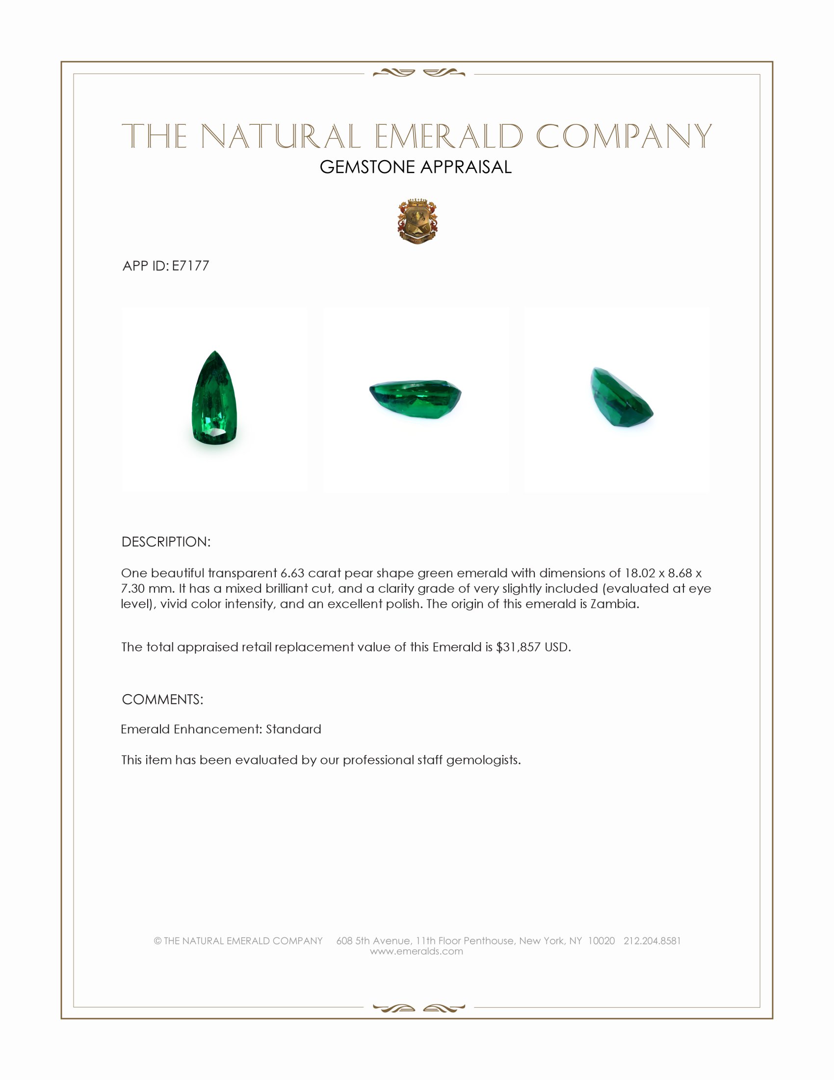 6.63 Ct. Emerald from Zambia