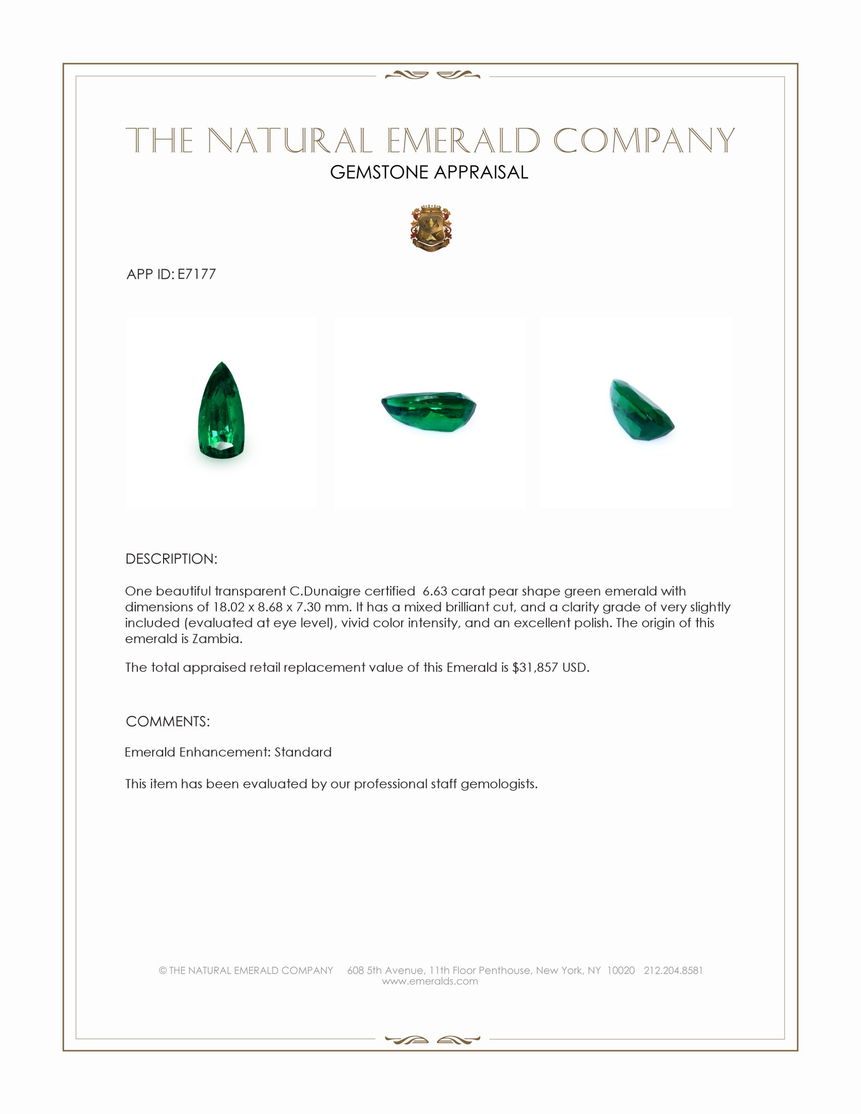6.63 Ct. Emerald from Zambia