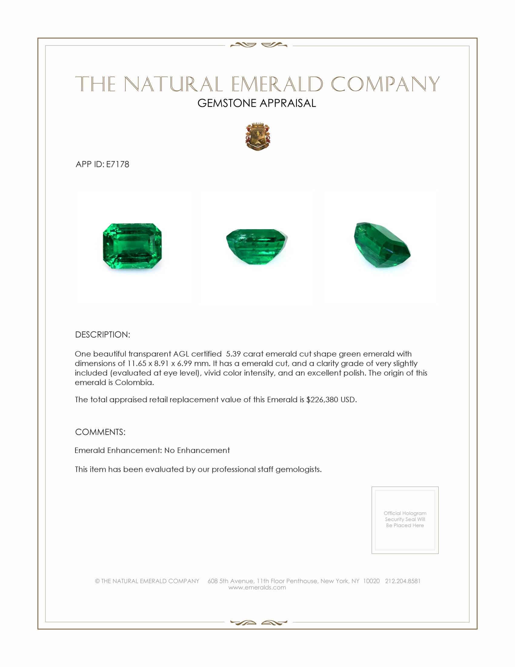 5.39 Ct. Emerald from Colombia