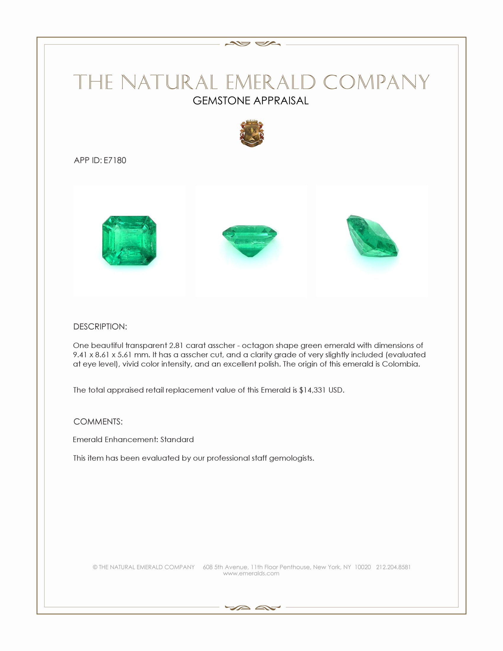 2.81 Ct. Emerald from Colombia