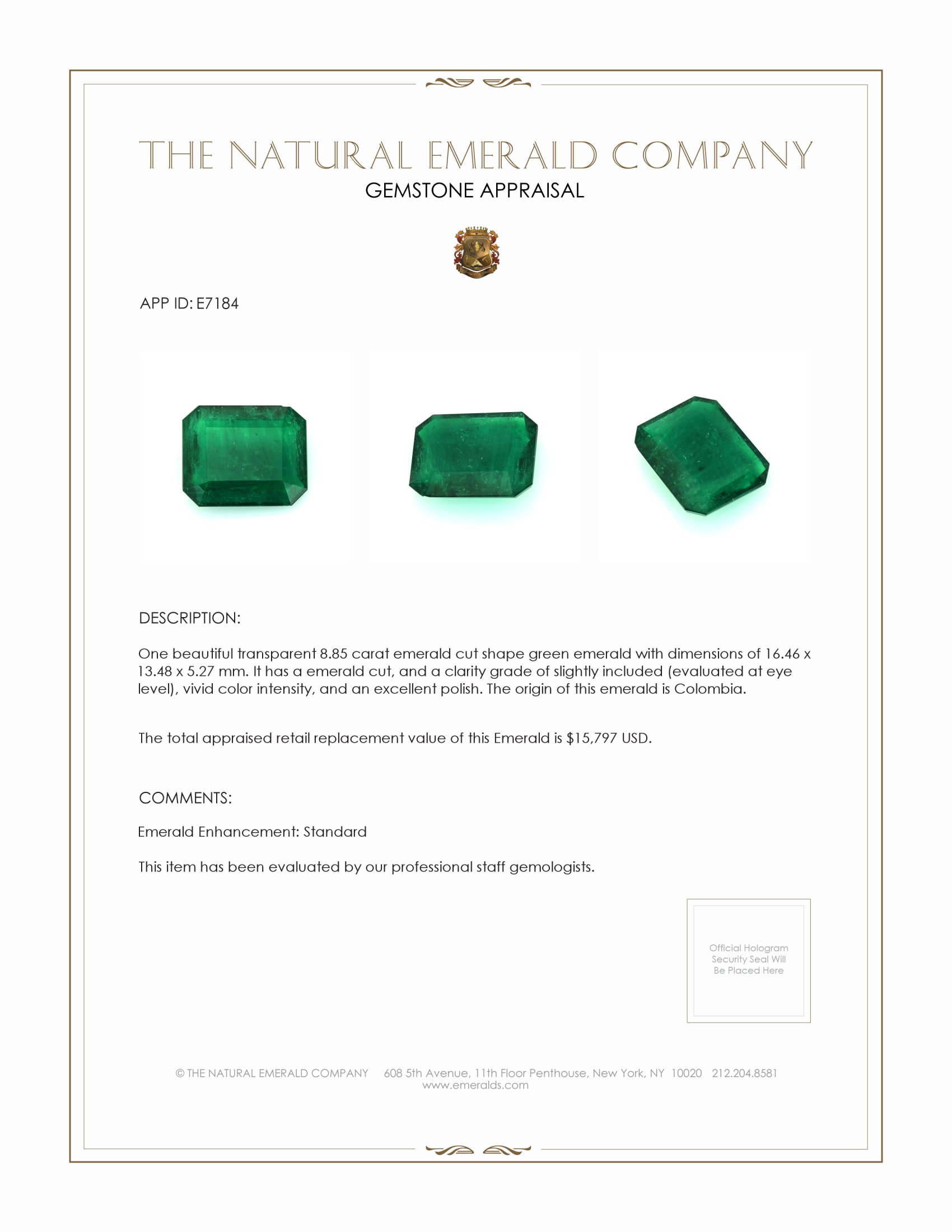 8.85 Ct. Emerald from Colombia