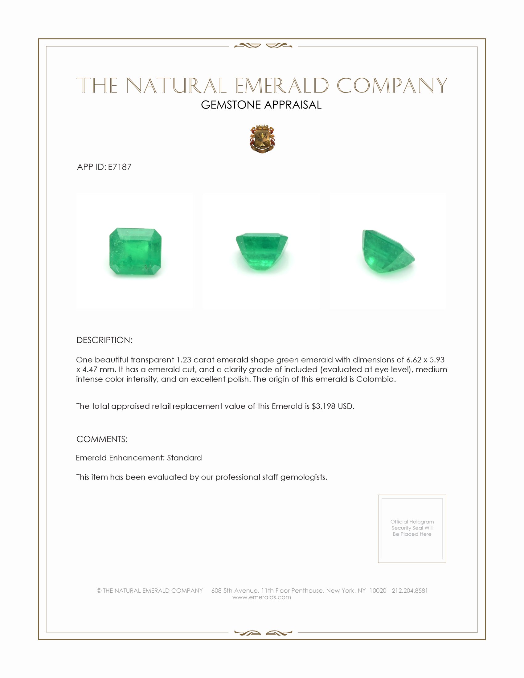 1.23 Ct. Emerald from Colombia