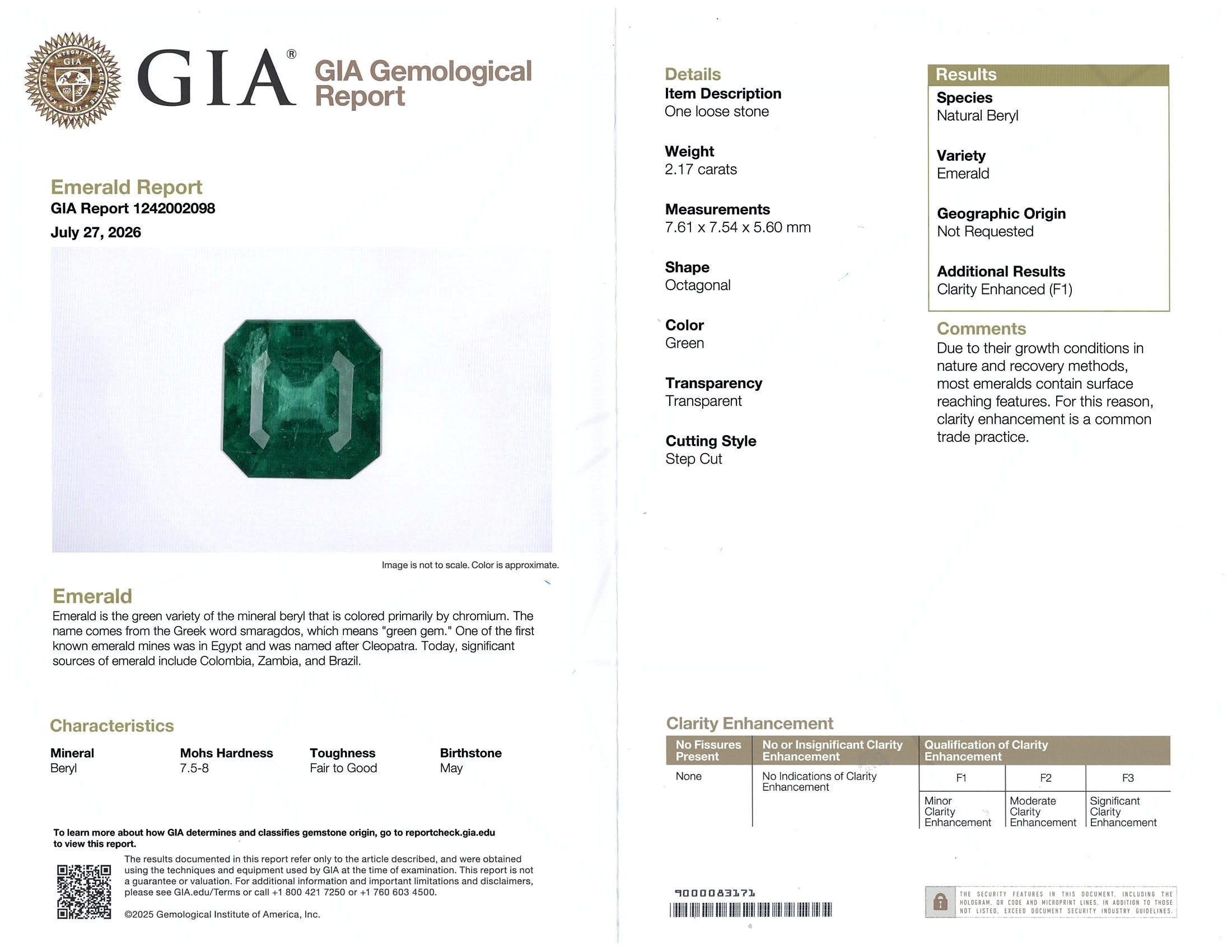 2.17 Ct. Emerald from Zambia