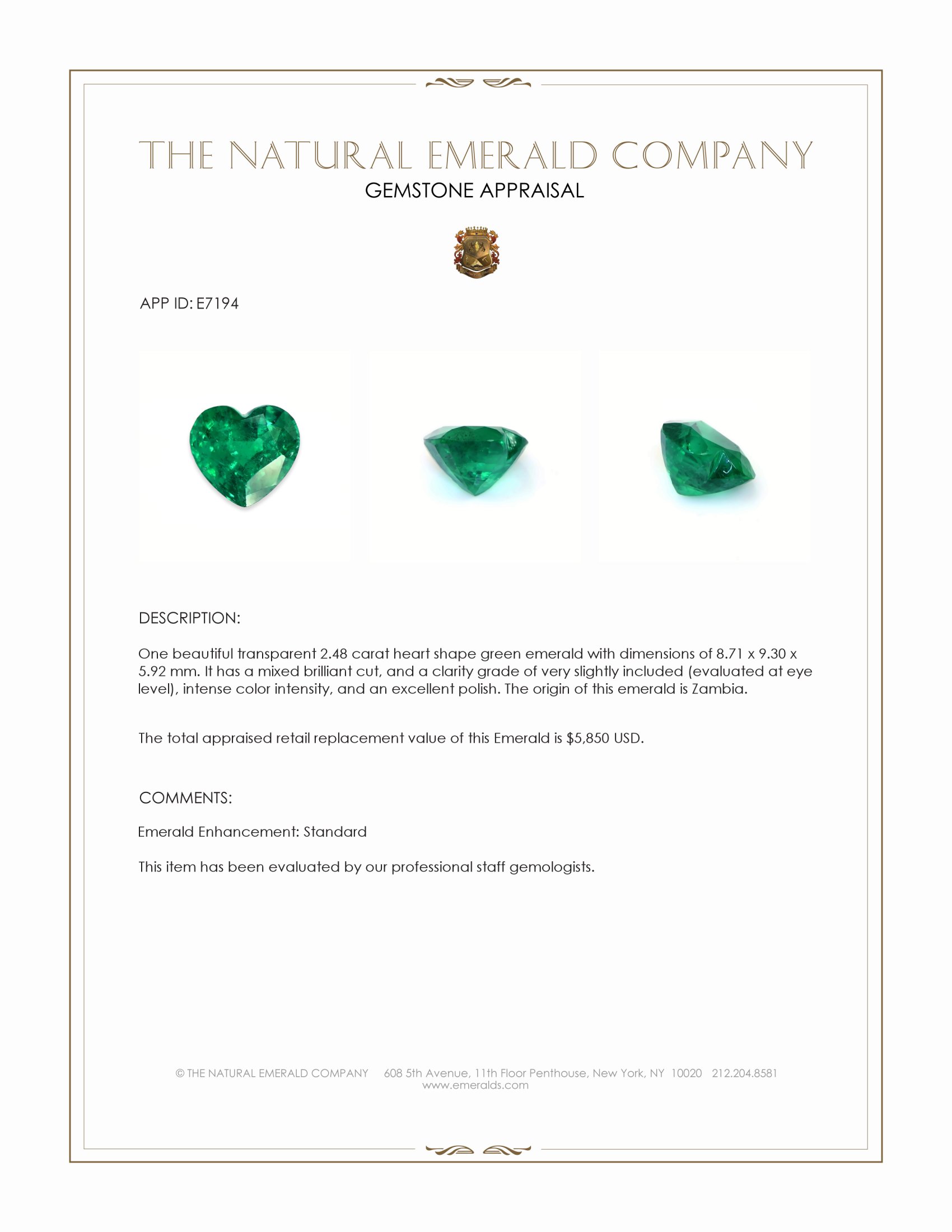 2.48 Ct. Emerald from Zambia