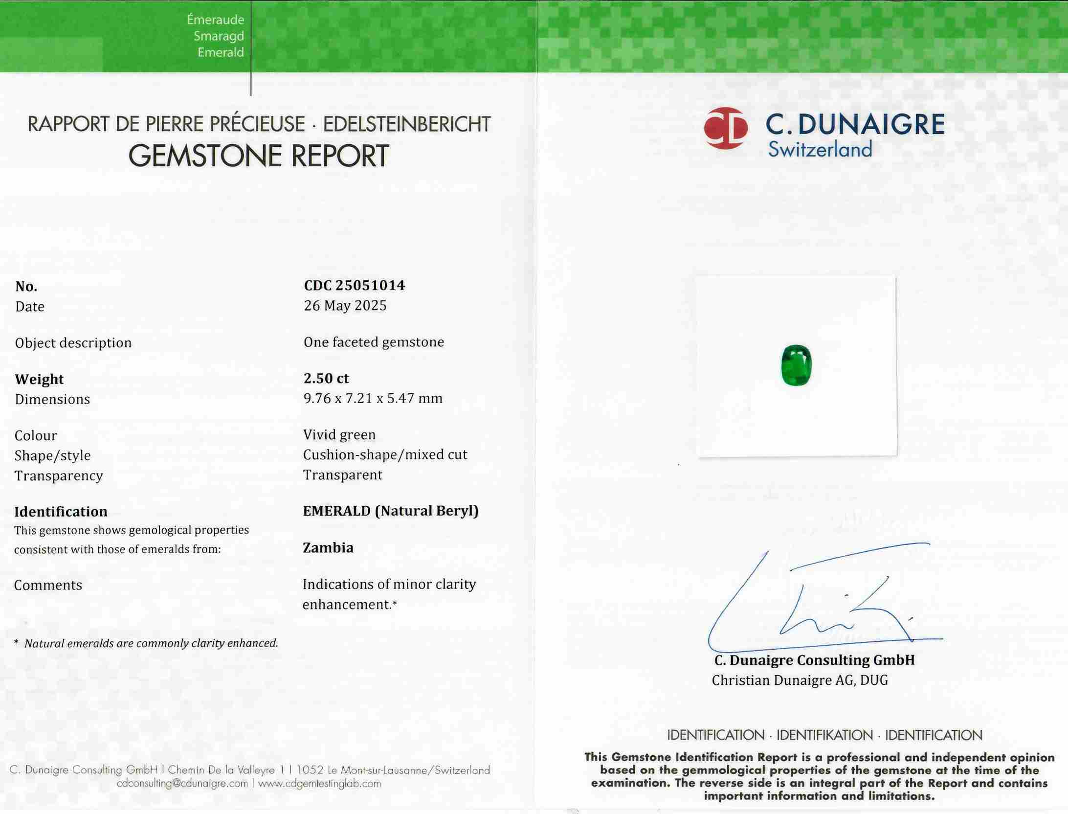2.50 Ct. Emerald from Zambia