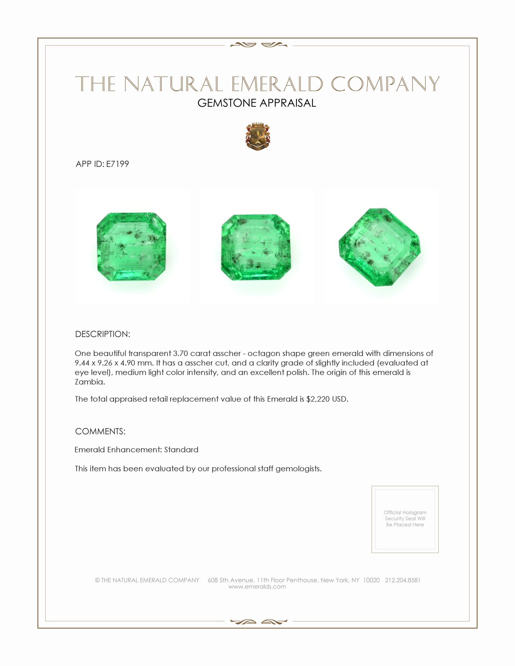 3.70 Ct. Emerald from Zambia