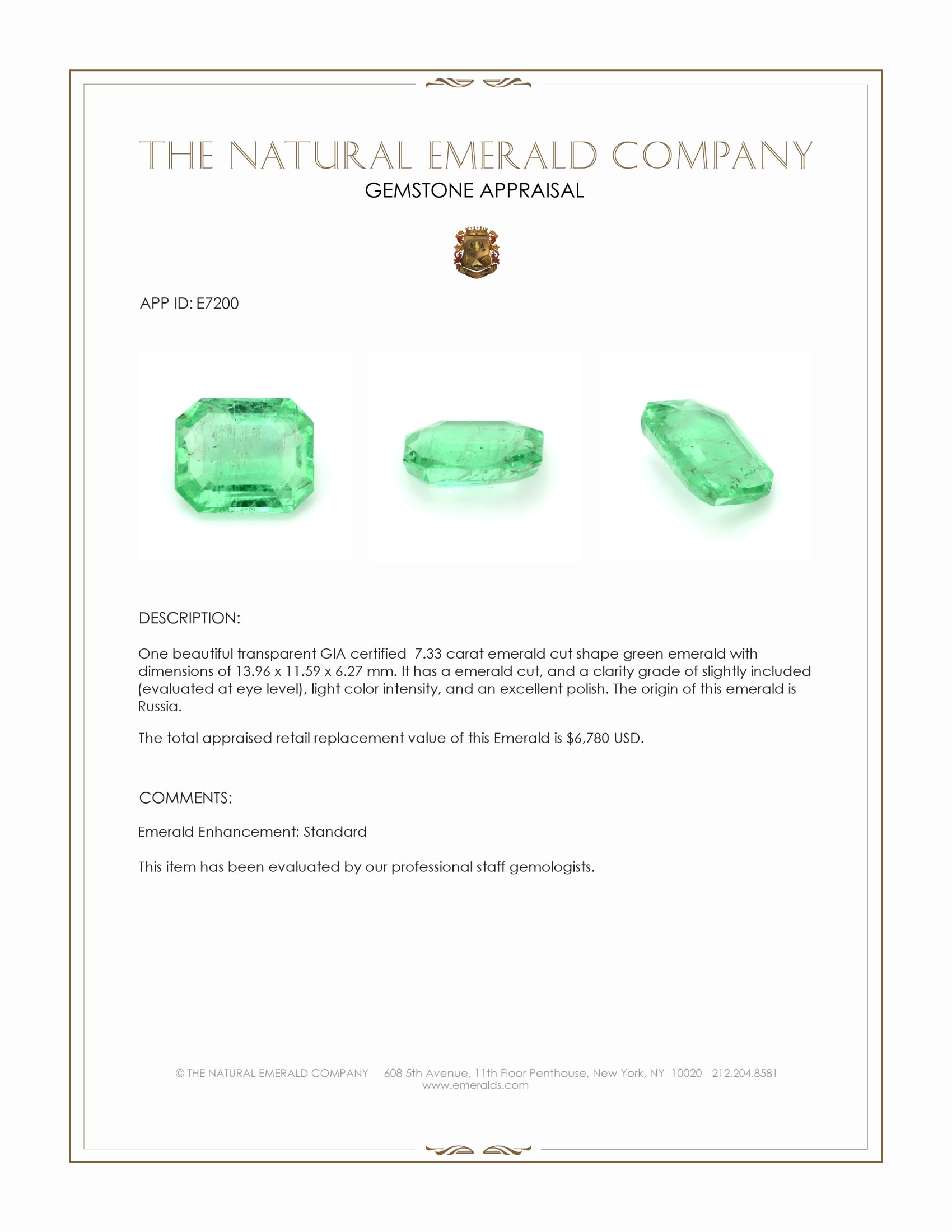 7.33 Ct. Emerald from Russia