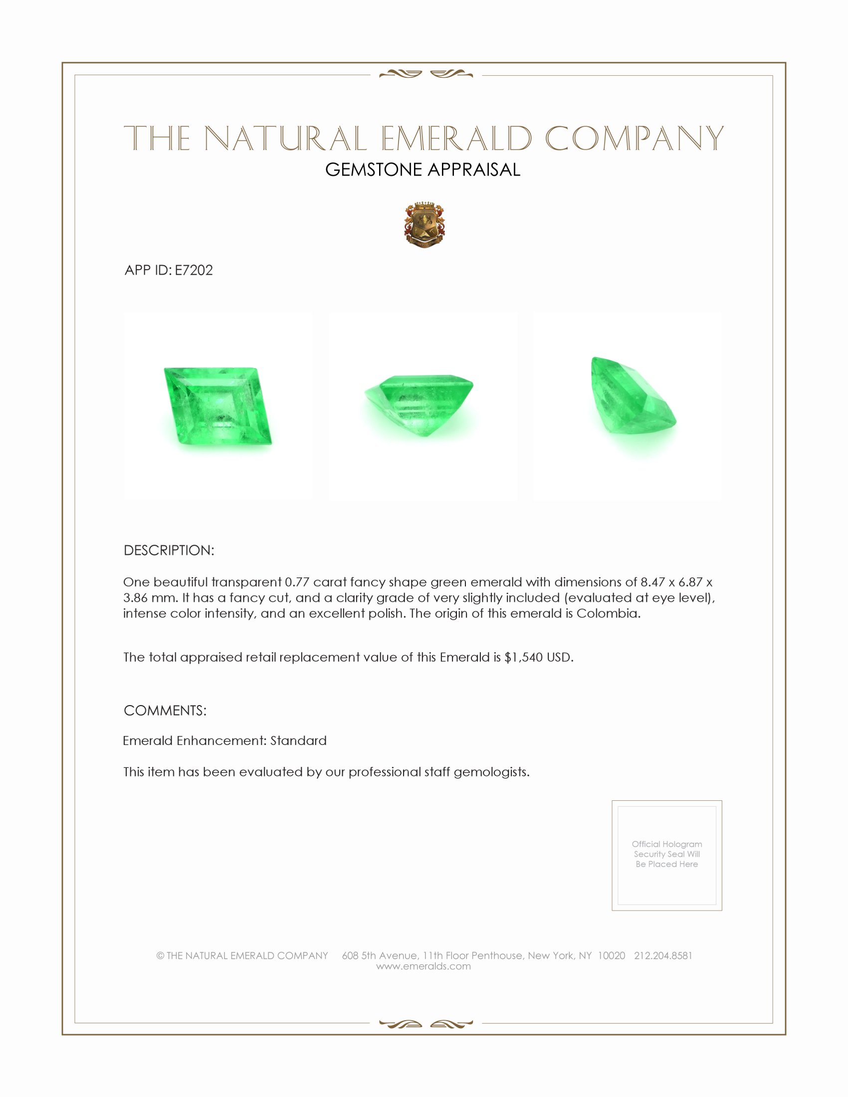 0.77 Ct. Emerald from Colombia