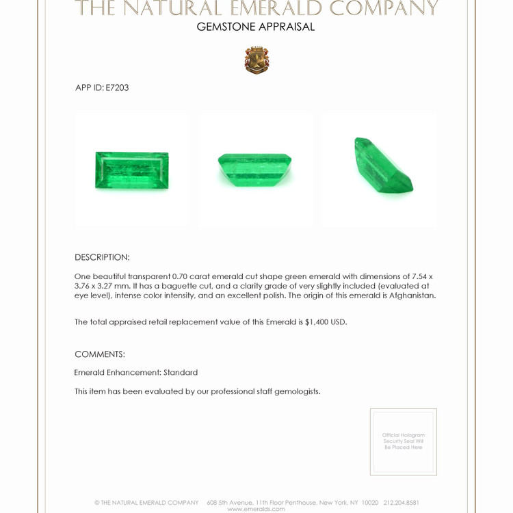 0.70 Ct. Emerald from Afghanistan