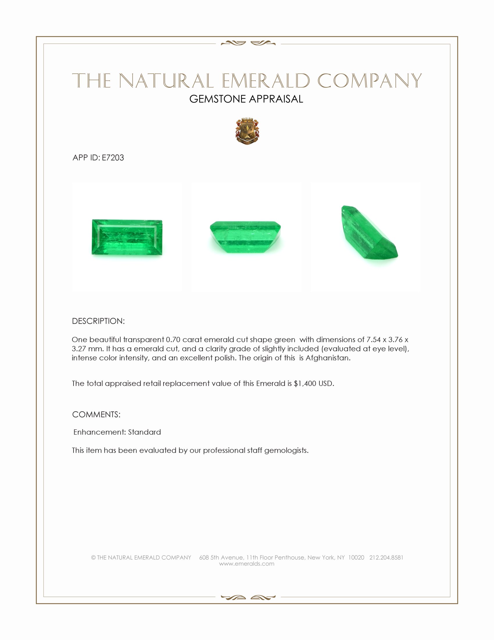 0.70 Ct. Emerald from Afghanistan