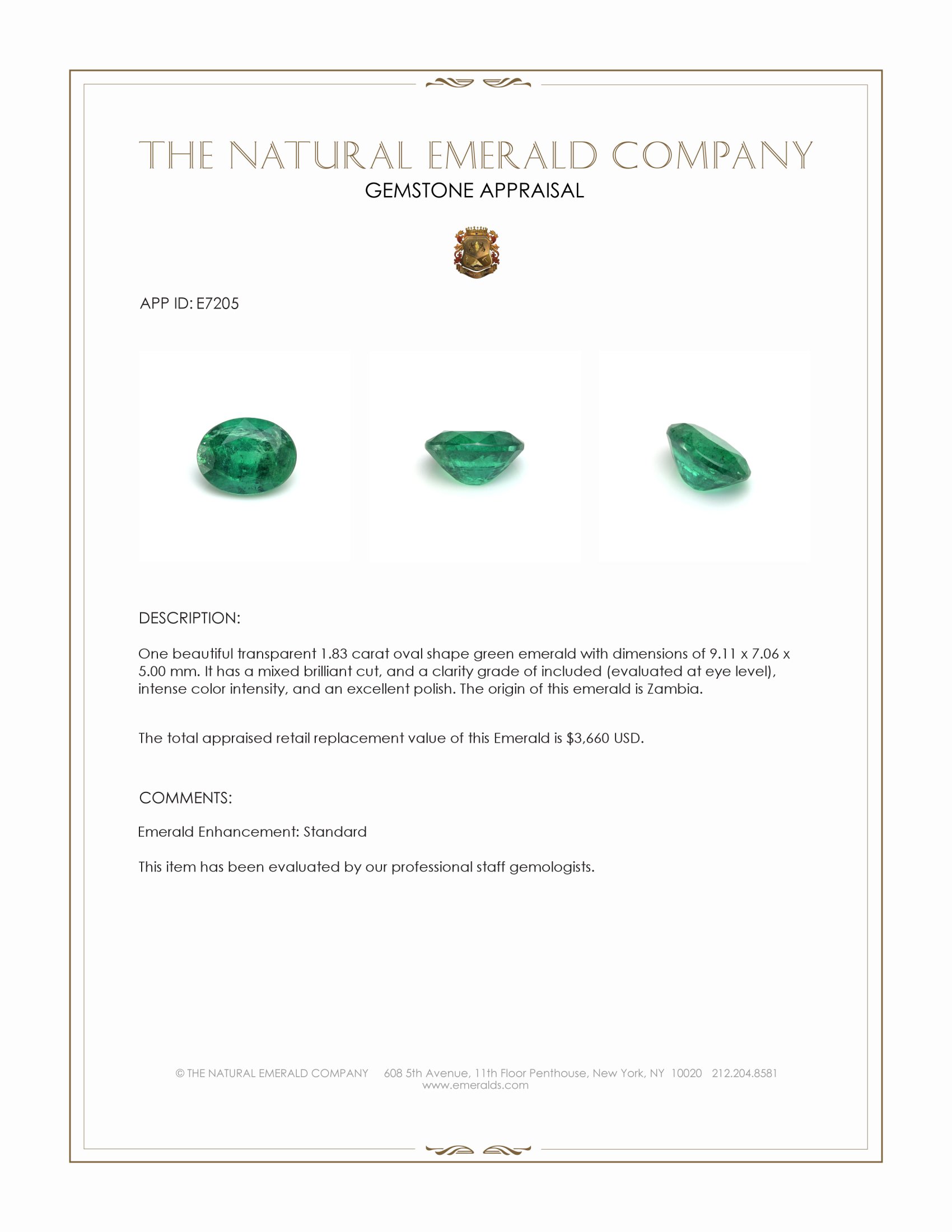 1.83 Ct. Emerald from Zambia