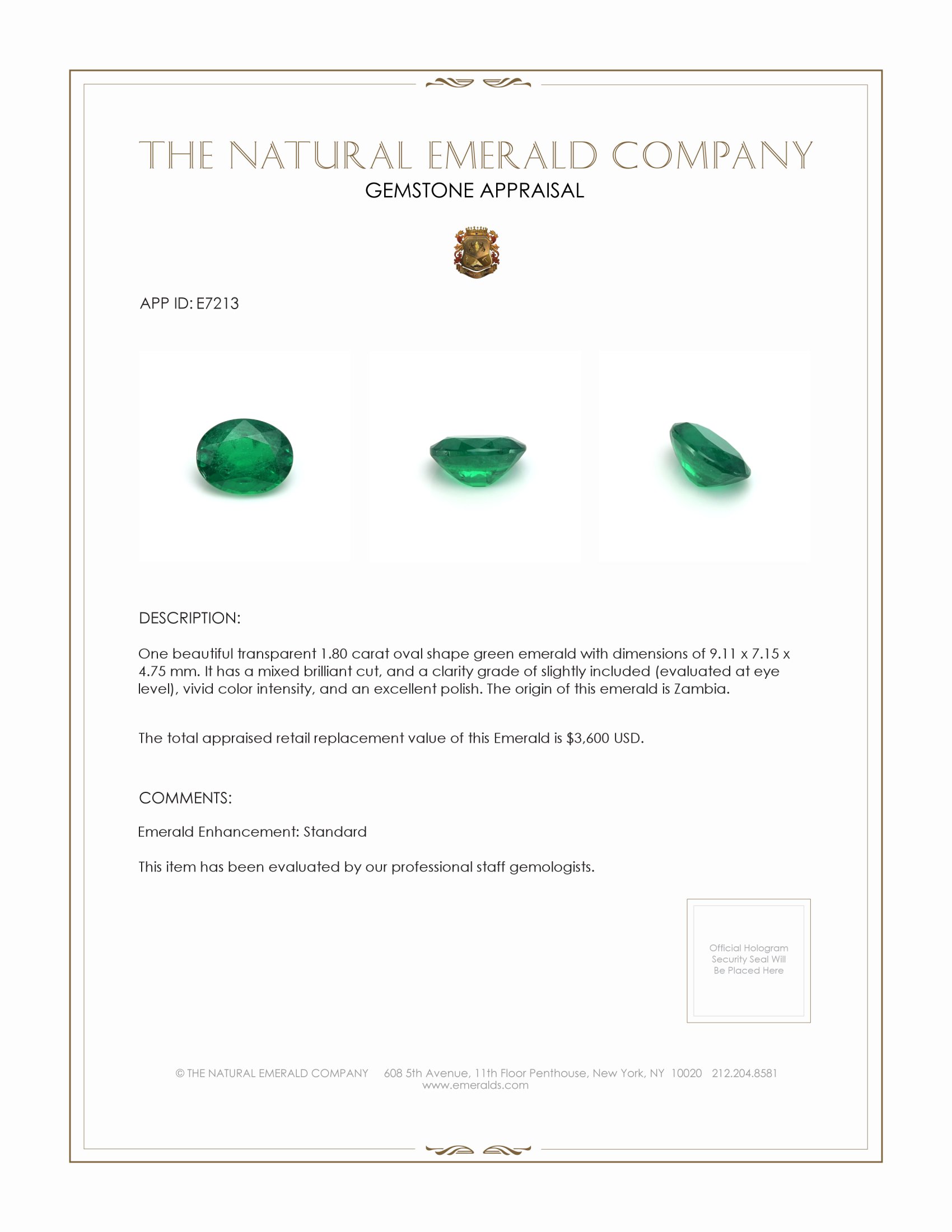 1.80 Ct. Emerald from Zambia