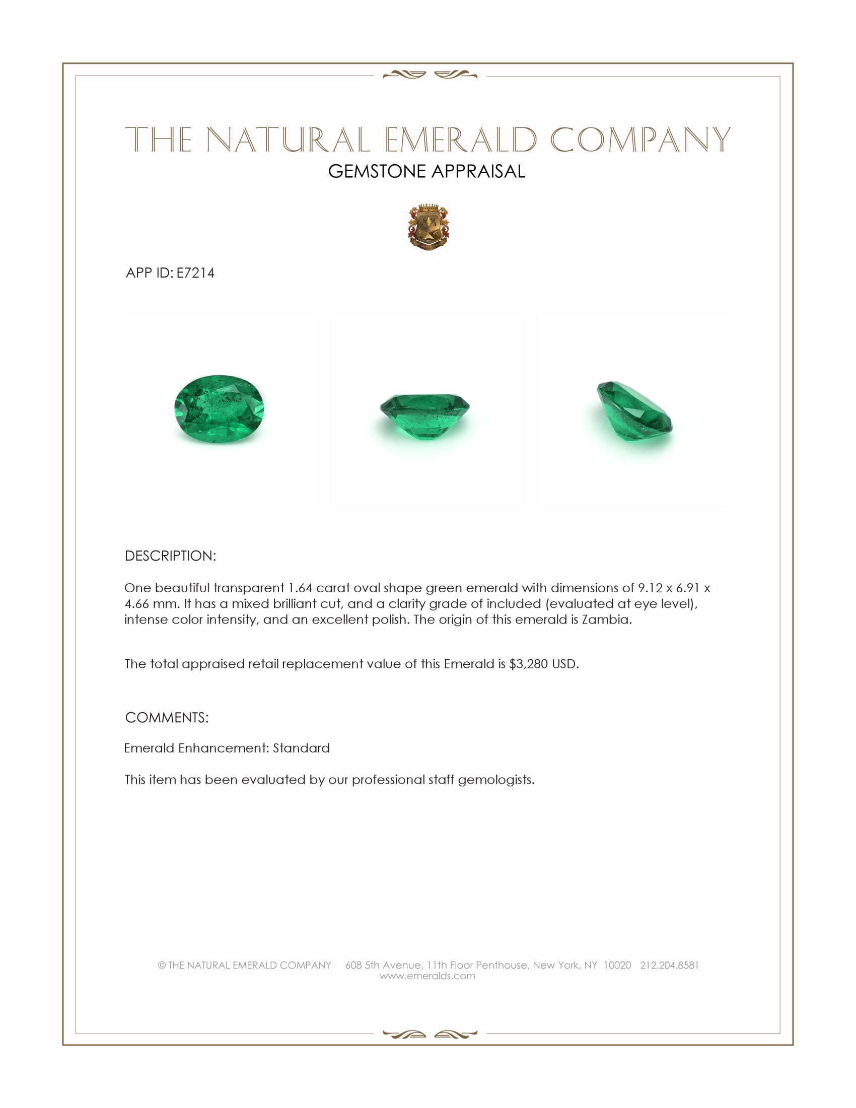 1.64 Ct. Emerald from Zambia