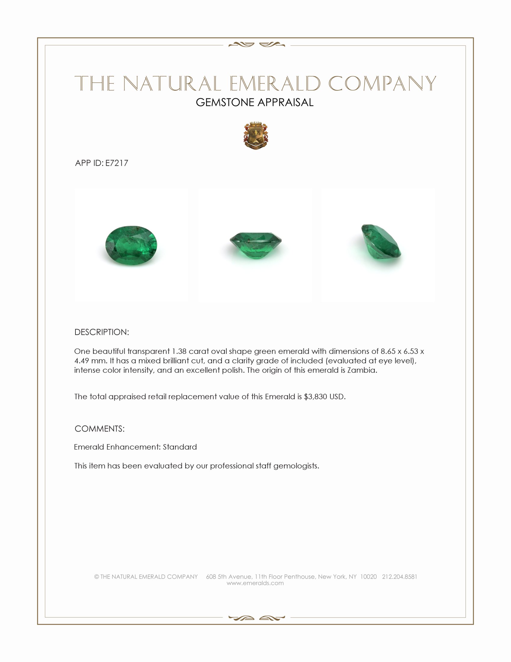 1.38 Ct. Emerald from Zambia