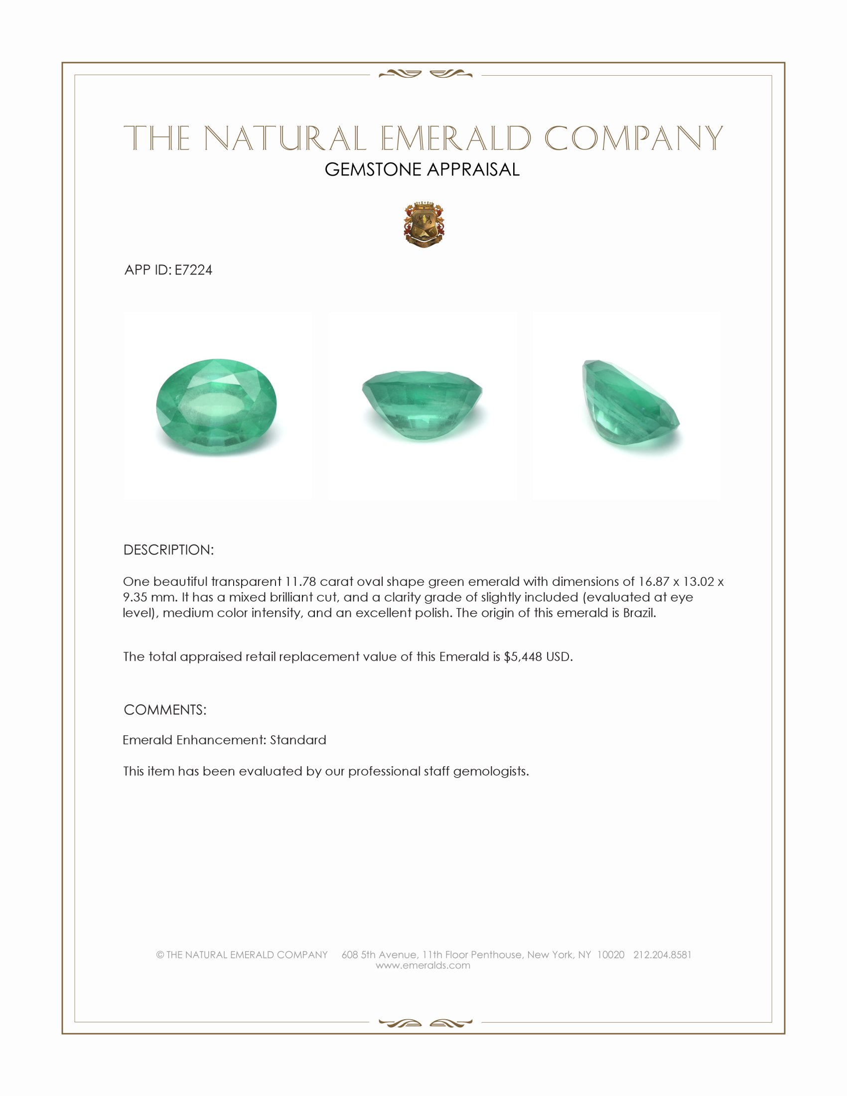 11.78 Ct. Emerald from Brazil