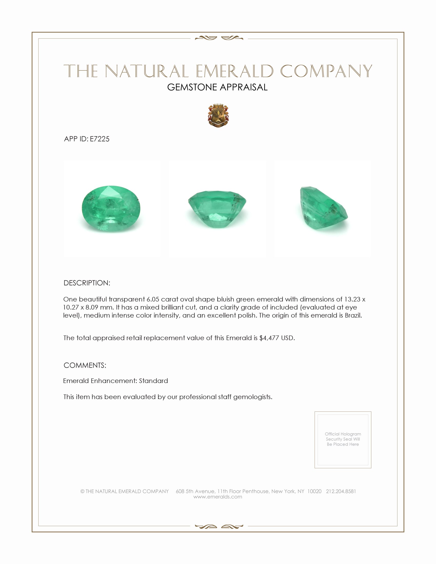 6.05 Ct. Emerald from Brazil