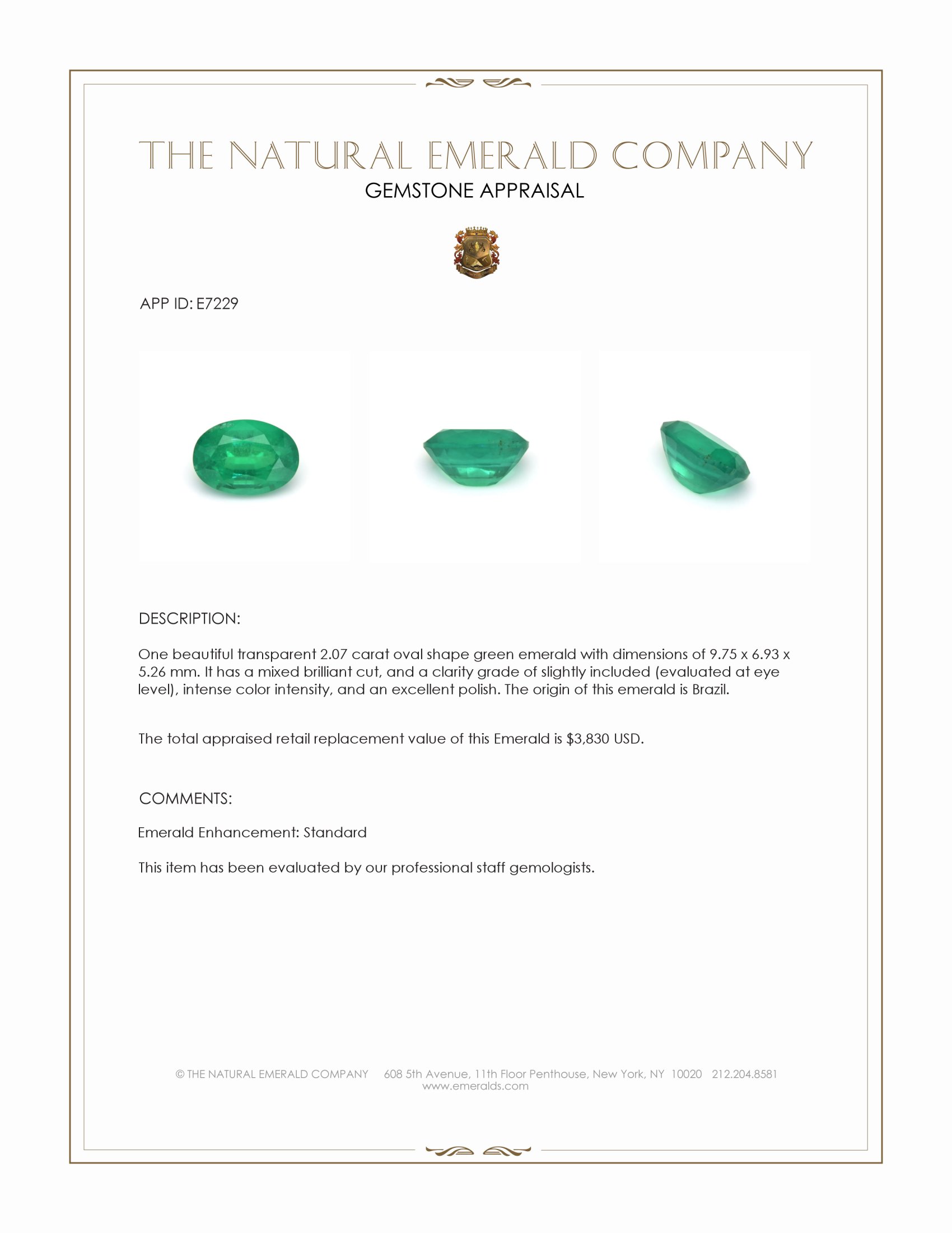 2.07 Ct. Emerald from Brazil