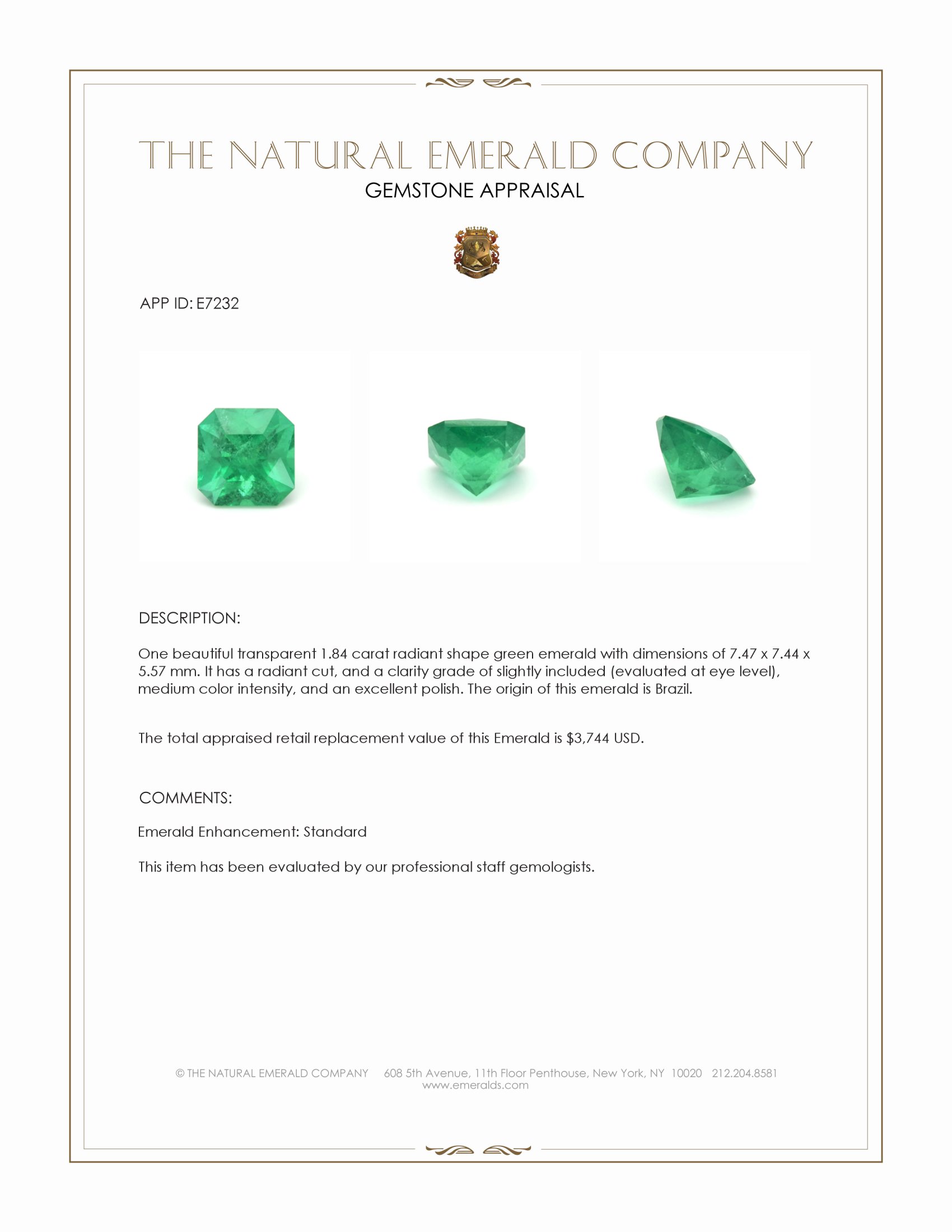 1.84 Ct. Emerald from Brazil