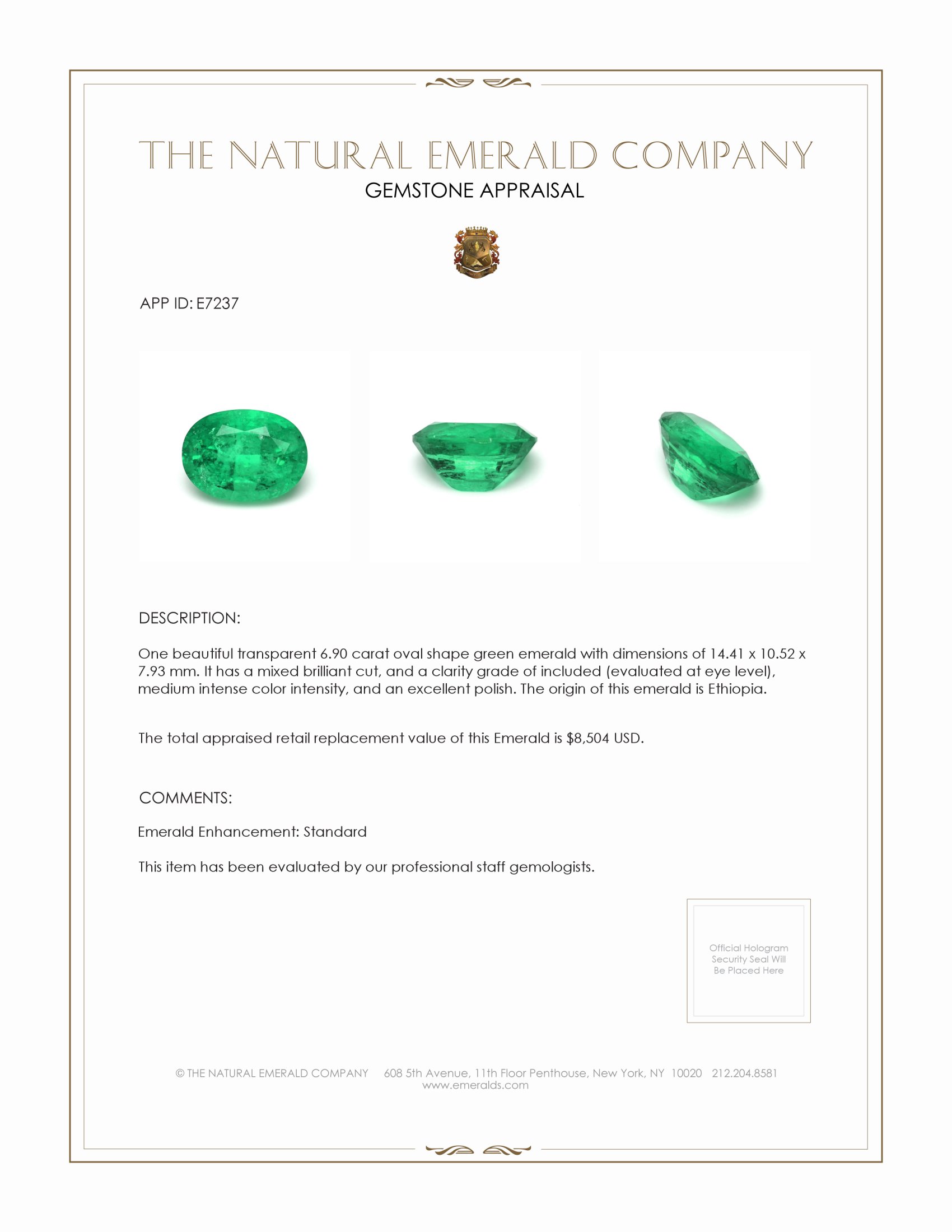 6.90 Ct. Emerald from Ethiopia