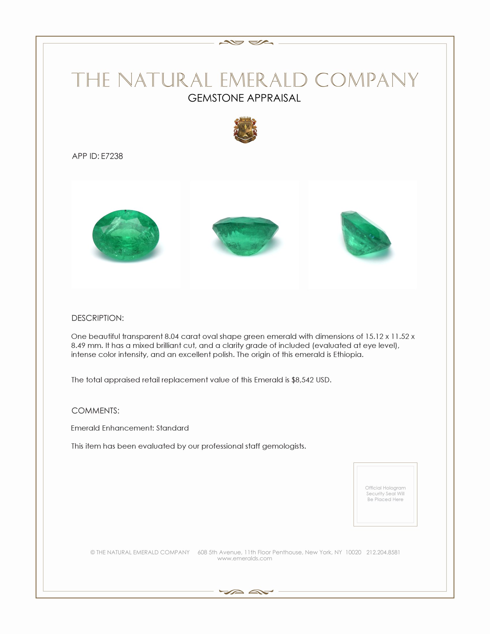 8.04 Ct. Emerald from Ethiopia