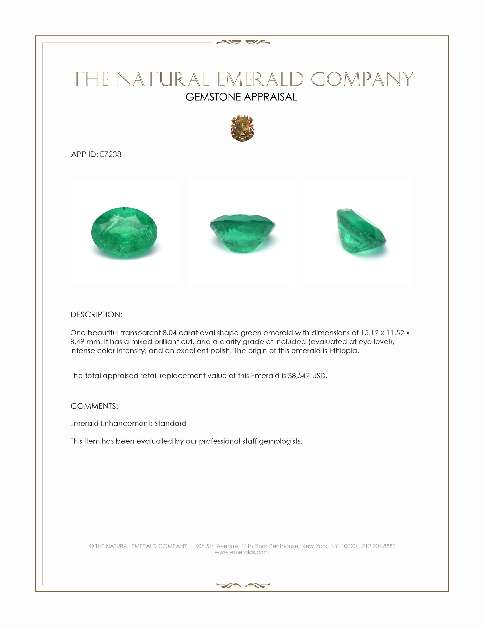 8.04 Ct. Emerald from Ethiopia