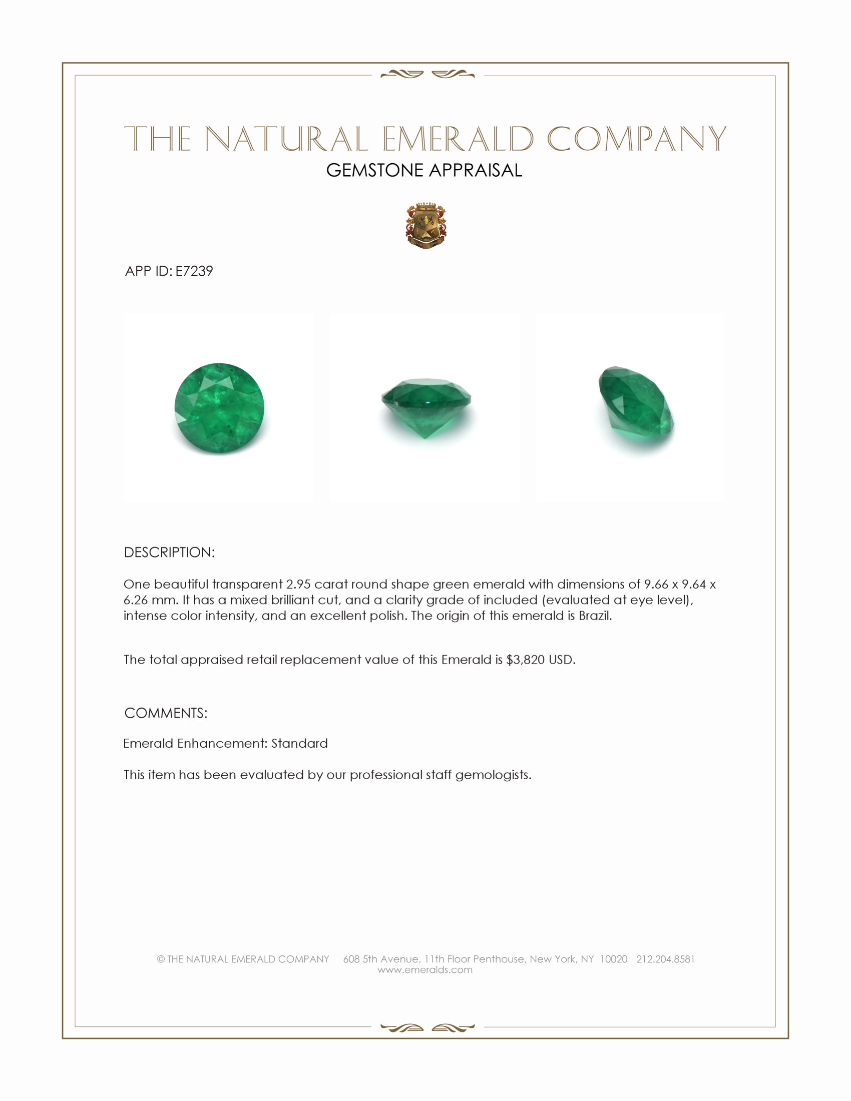 2.95 Ct. Emerald from Brazil