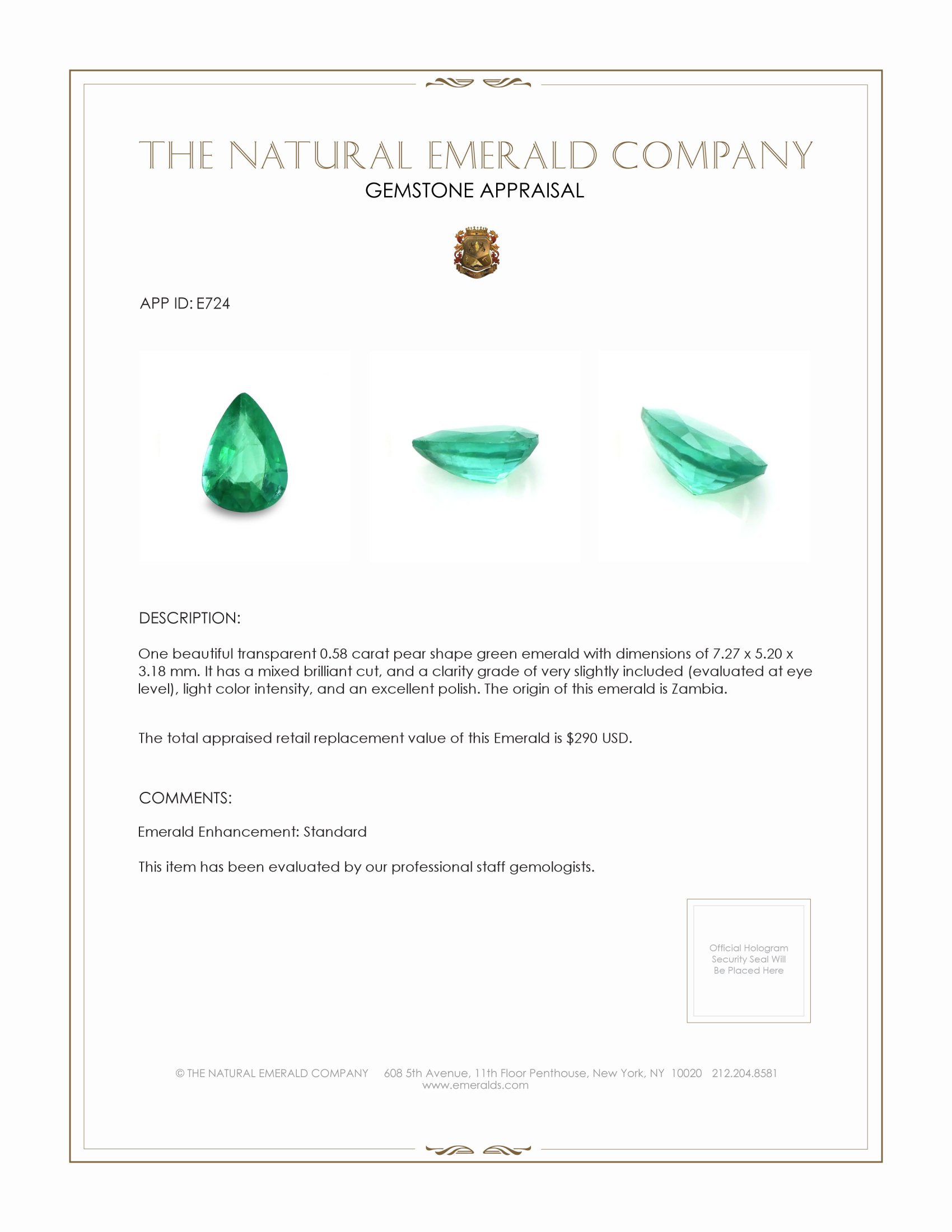 0.58 Ct. Emerald from Zambia