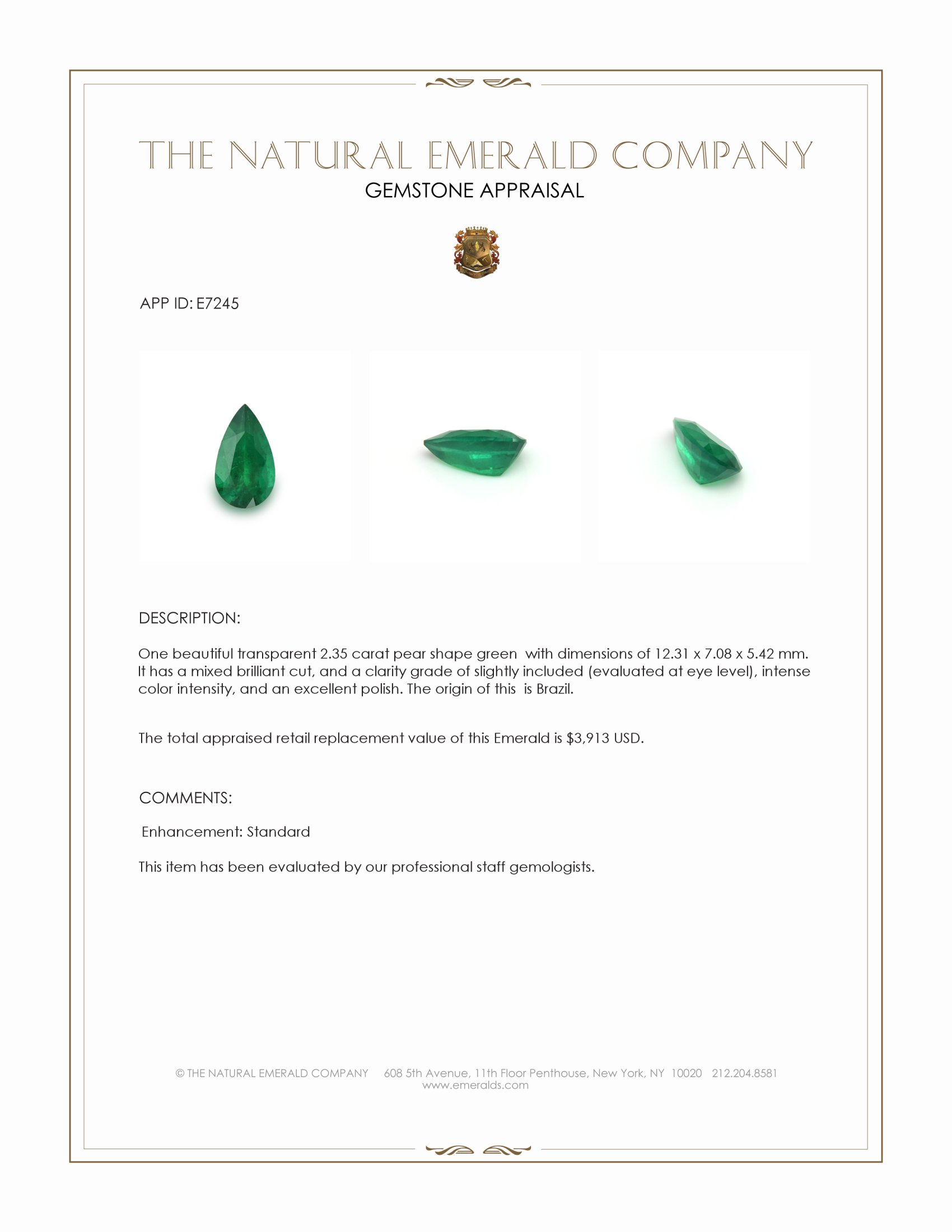 2.35 Ct. Emerald from Brazil