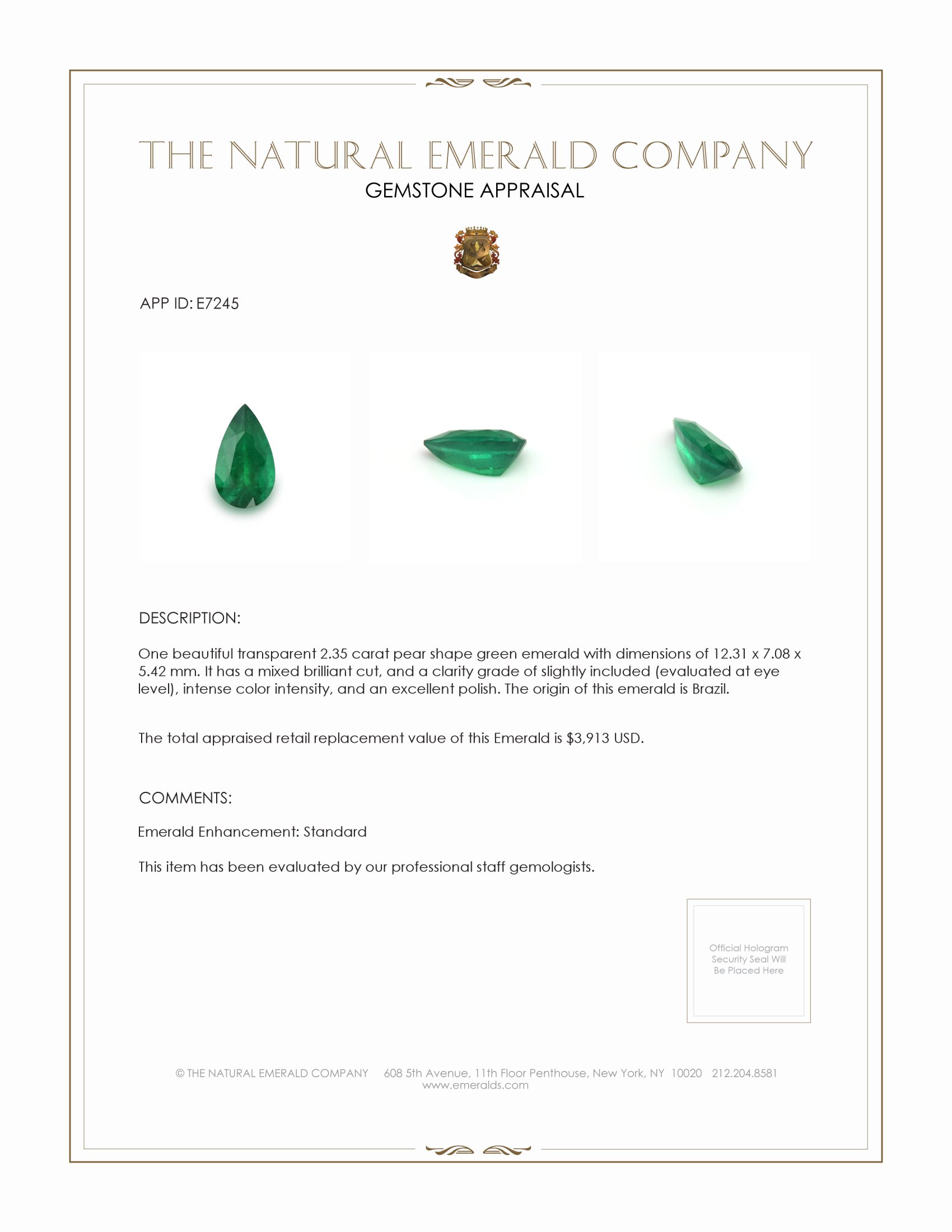 2.35 Ct. Emerald from Brazil