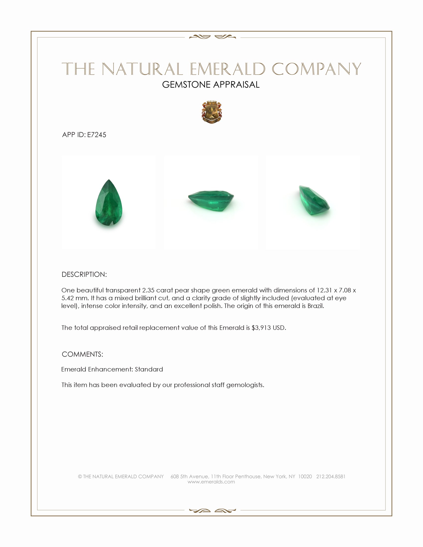 2.35 Ct. Emerald from Brazil