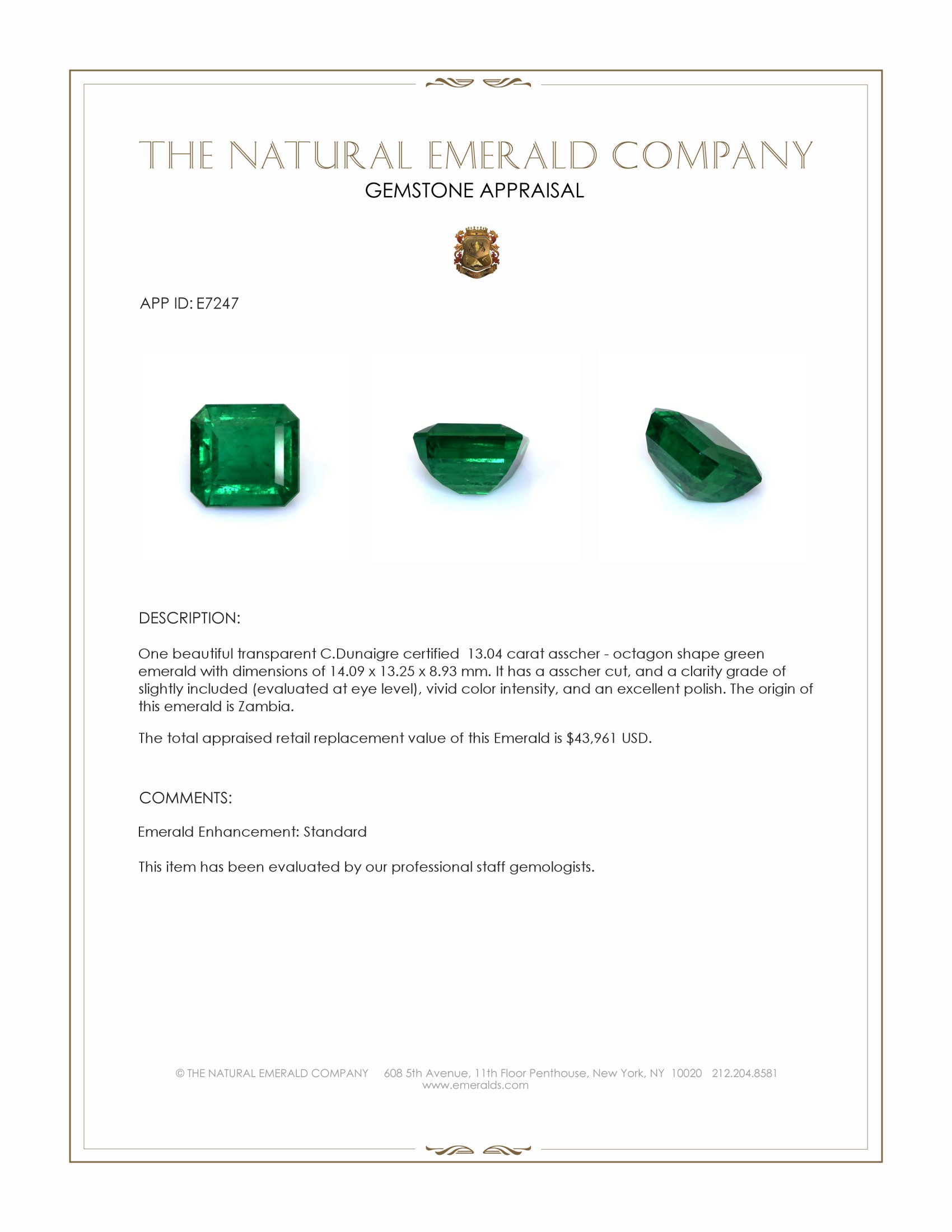 13.04 Ct. Emerald from Zambia