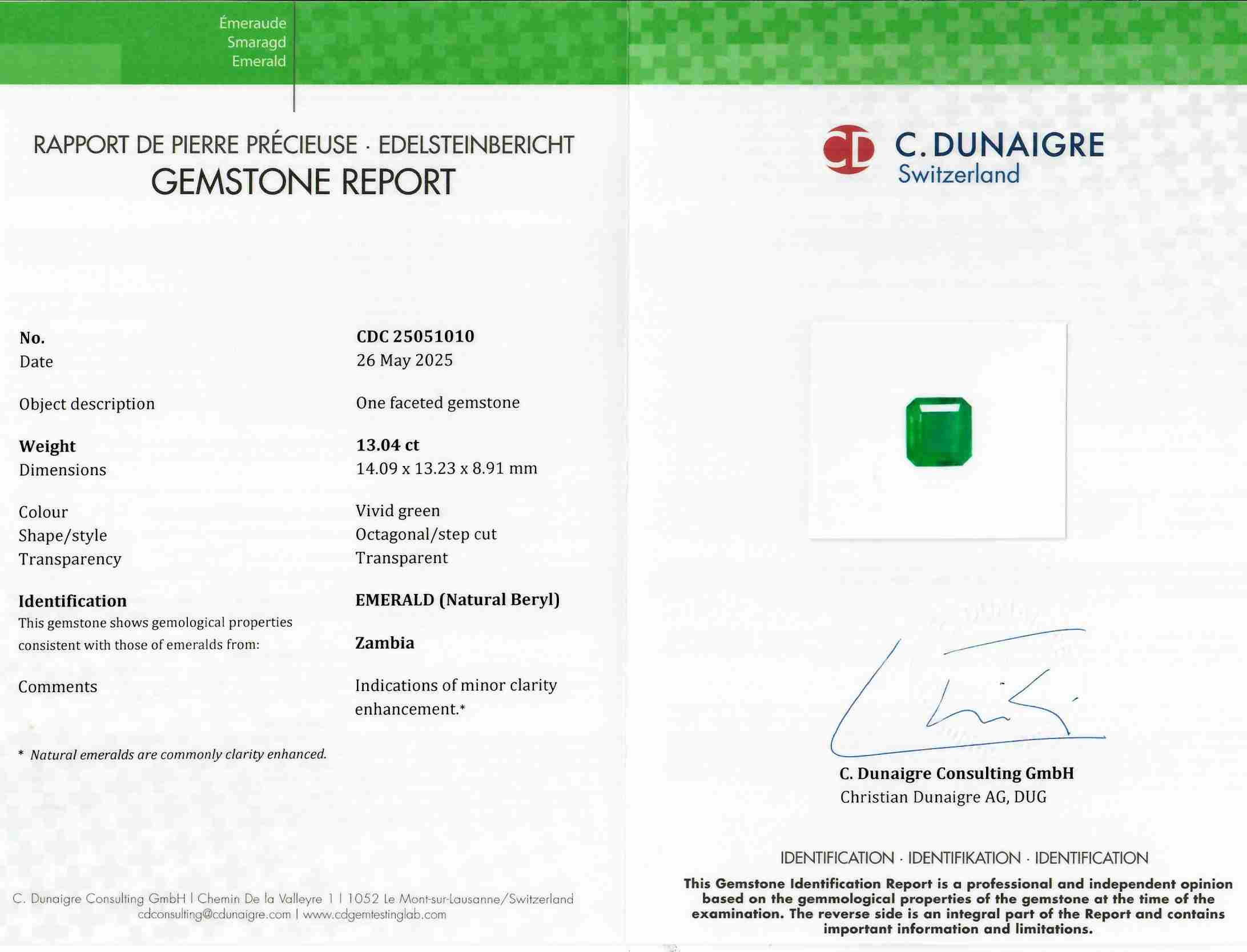13.04 Ct. Emerald from Zambia