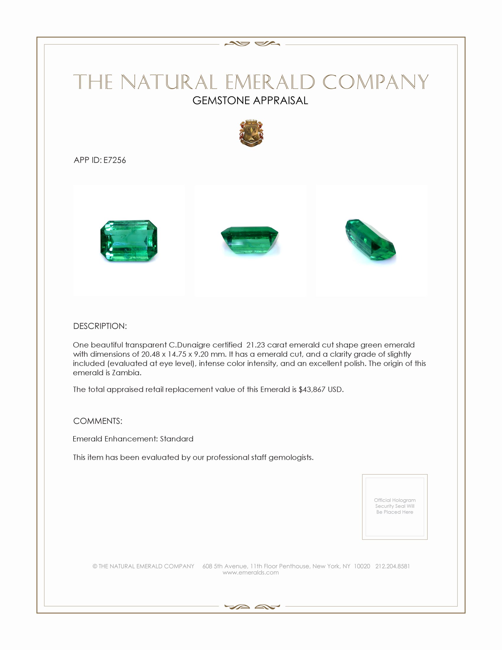 21.23 Ct. Emerald from Zambia