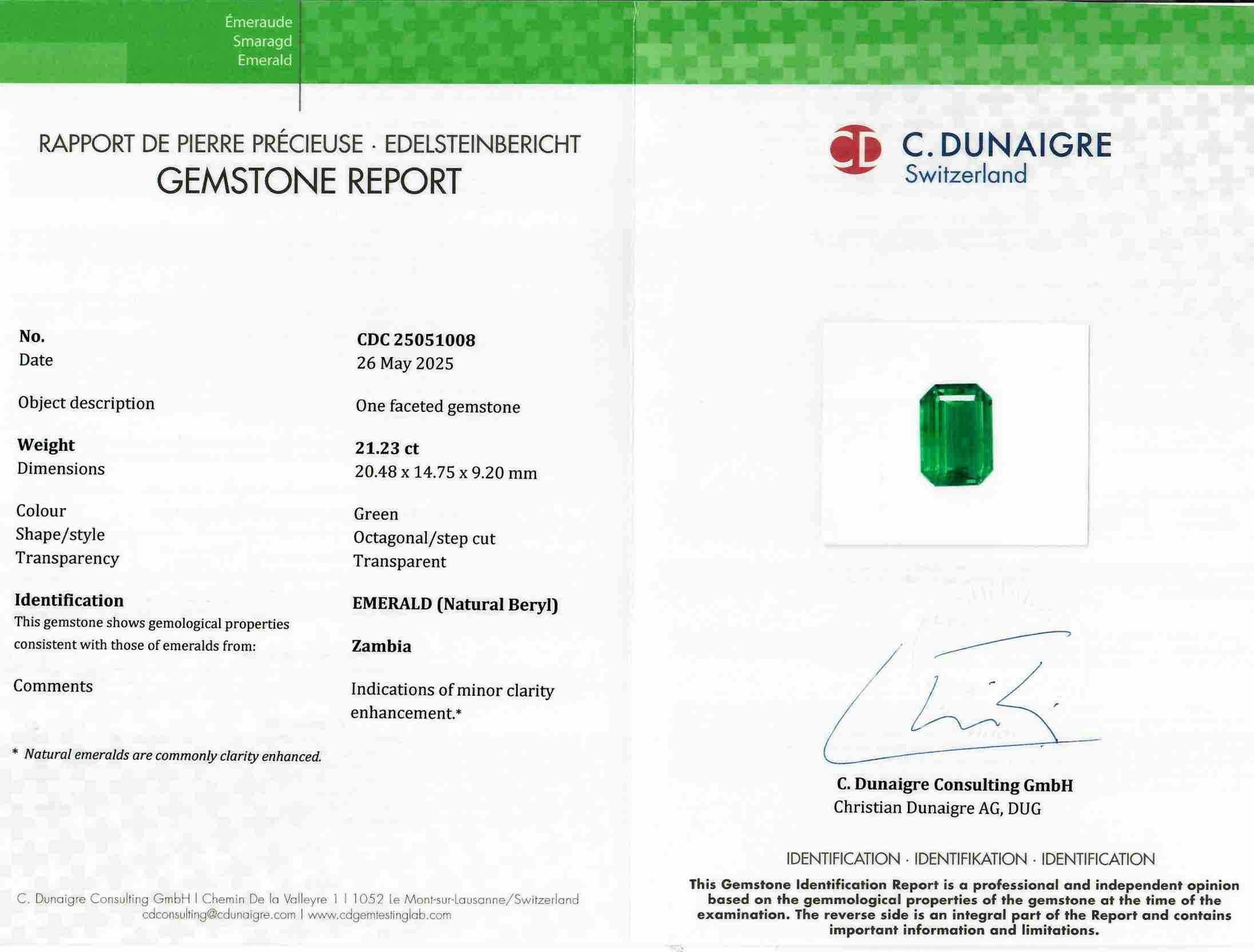 21.23 Ct. Emerald from Zambia