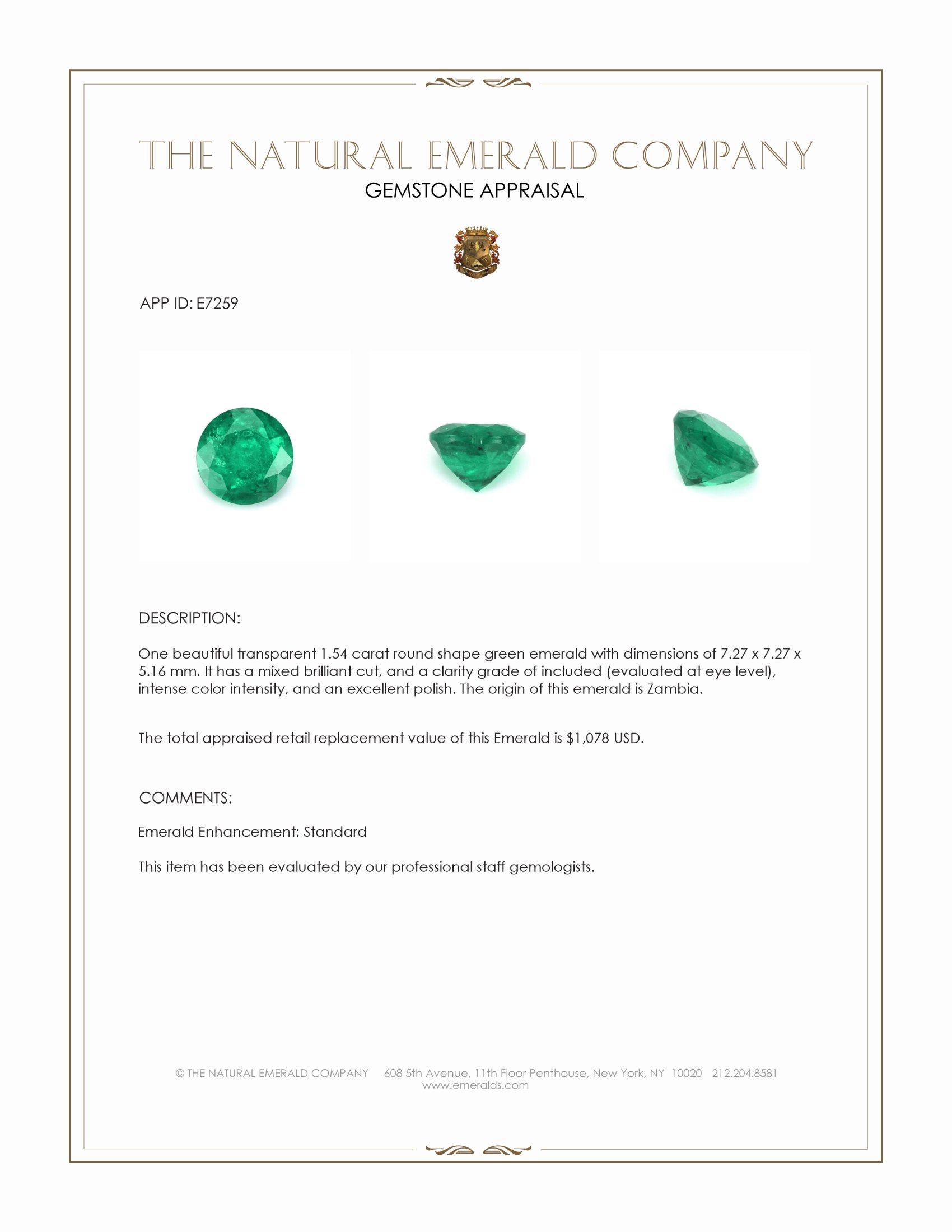 1.54 Ct. Emerald from Zambia